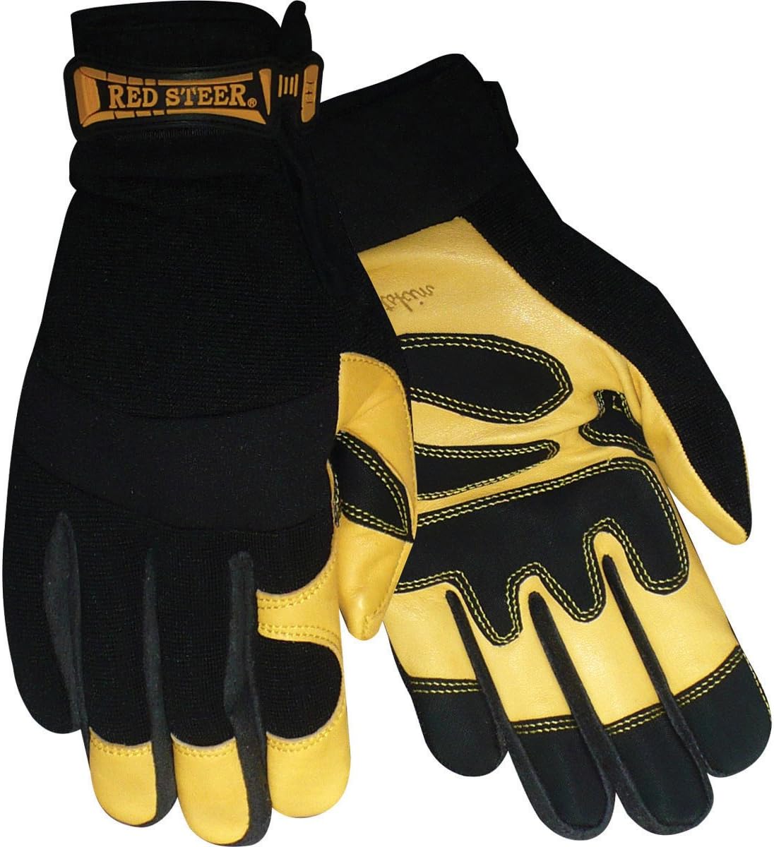 Red Steer 174M Hybrid Driver Grain Goatskin PVC Palm Glove, Golden, Medium
