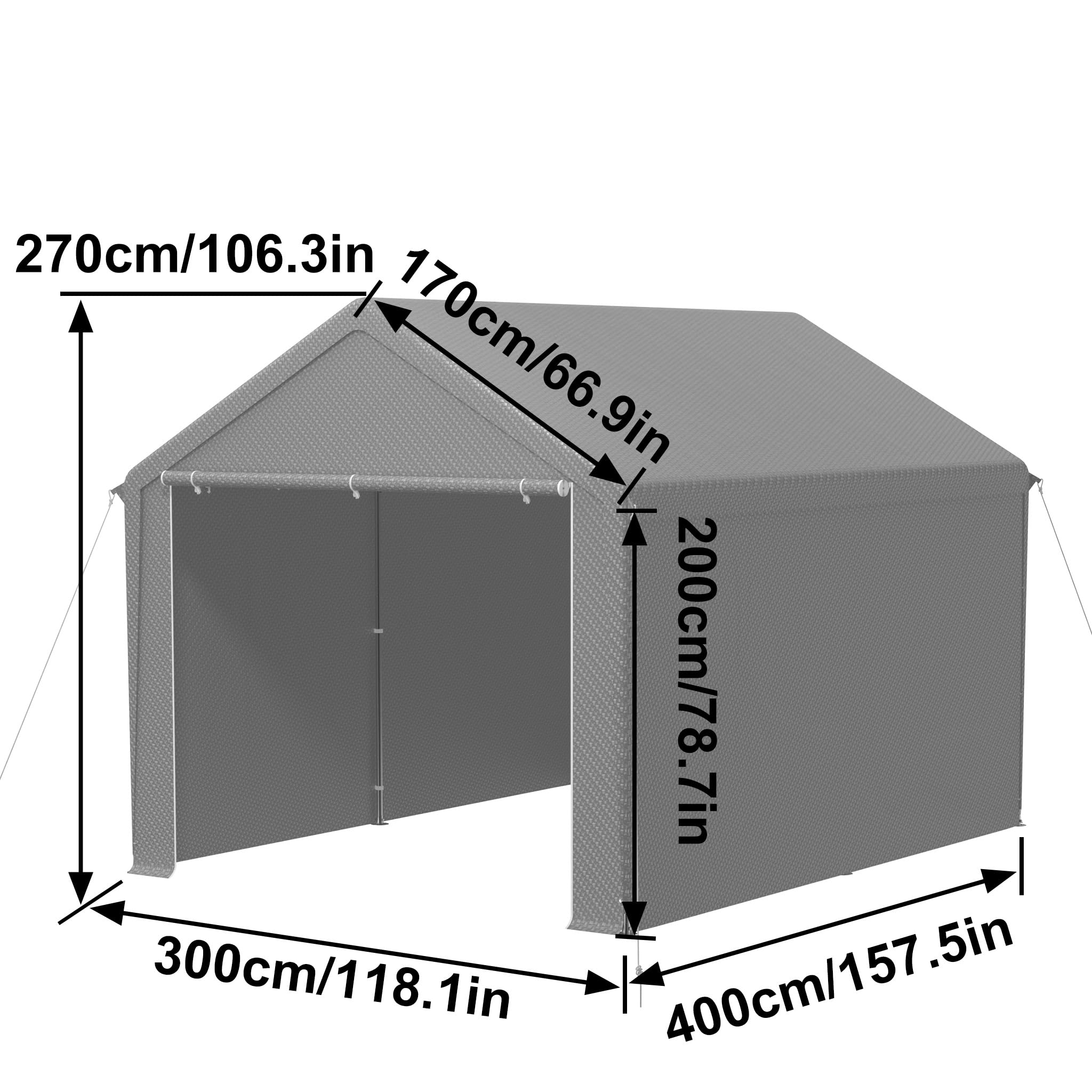 UISEBRT Tienda de almacén, 3 x 4 m, impermeable, con robusto toldo de PE y estructura de acero, ideal como garaje para herramientas, herramientas de jardín, paletas (gris)