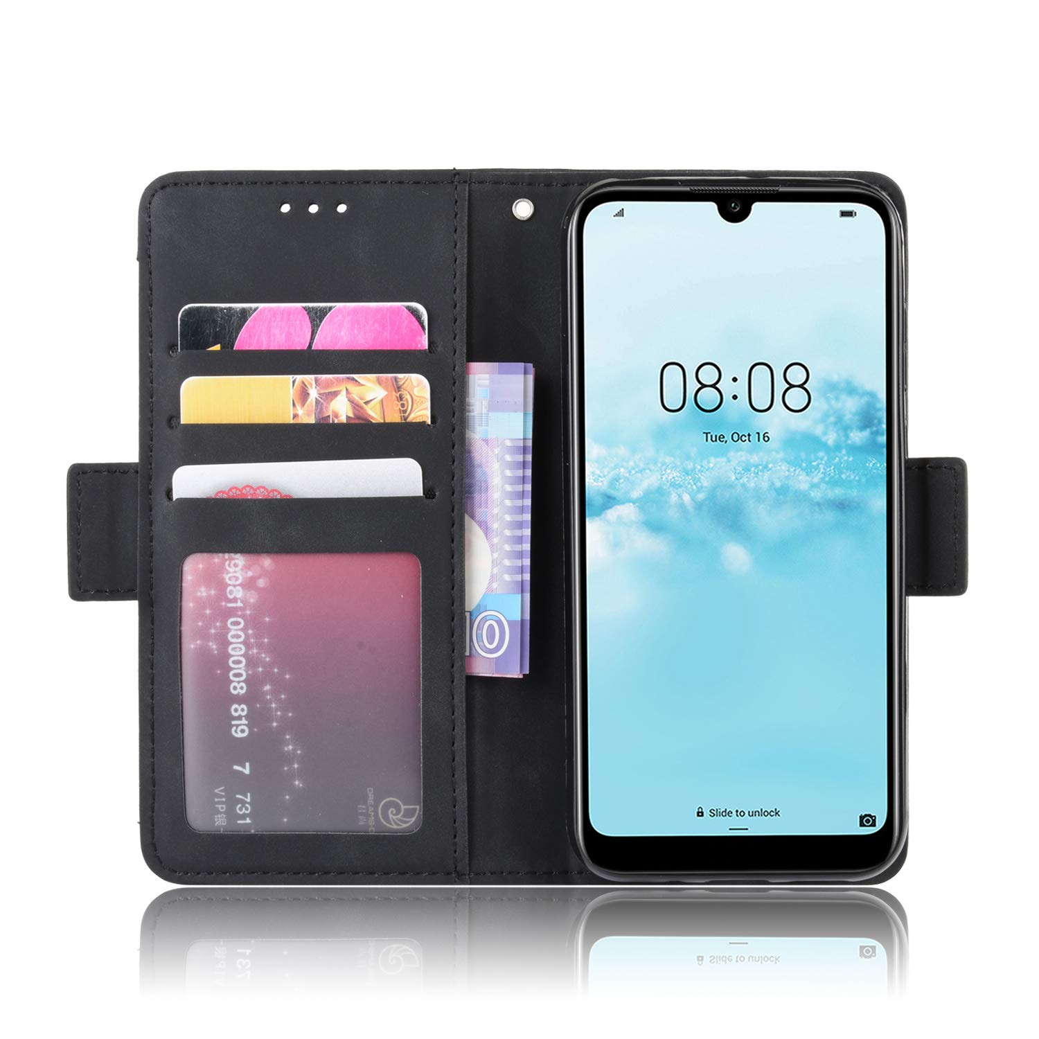QiongNi Funda para Huawei Honor 8S Funda de piel sintética con tapa para Huawei Honor 8S KSE-LX9 / Honor Play 8 Funda de piel sintética negra