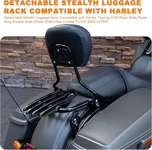 Miniatura 2 de Stealth - Portaequipajes desmontable para maletero de motocicleta, color negro, compatible con Harley Touring CVO Road Glide Road King Electra Glide