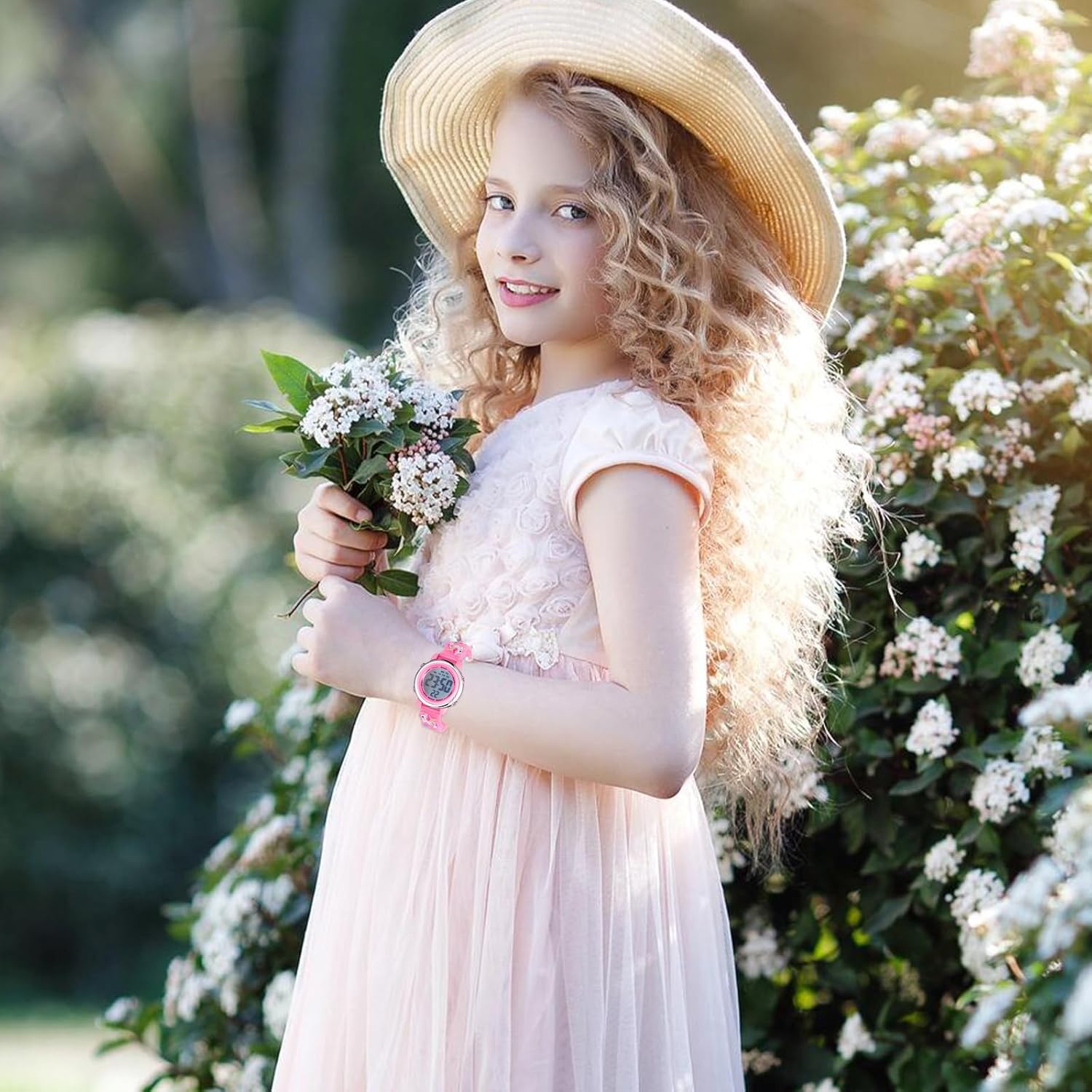 NEWITIN 4 Pieces Girls Watch Bracelets Set Multifunctional 7 Color Lights Digital Sport Alarm Stopwatch 3D Waterproof Unicorn Watch Jewelry Set for Girls 3-10 Years Old Kids