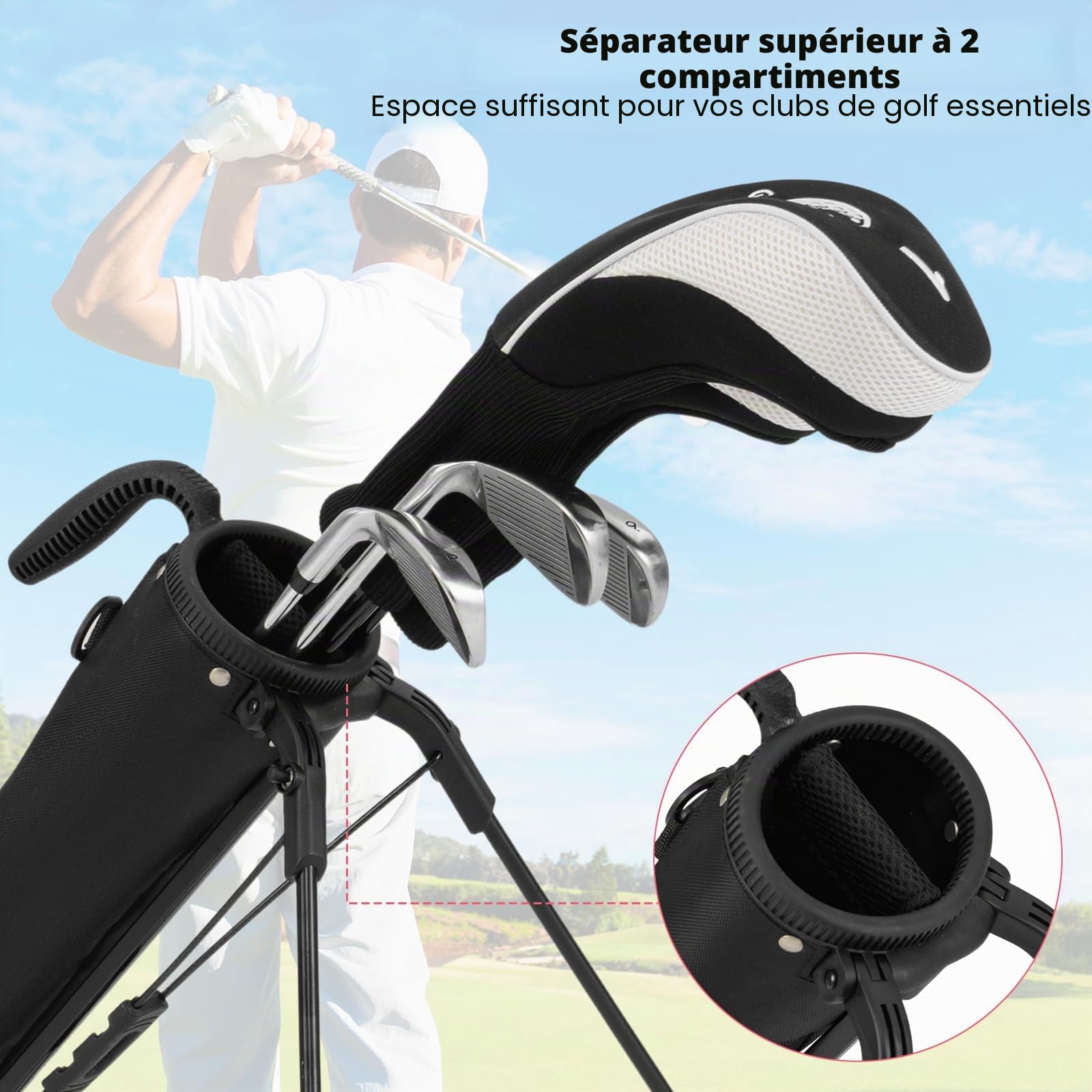LIFEZEAL Sac de Golf, Sac de Voyage, léger, imperméable, Portable, Sac de Golf avec Support, étui à 2 Compartiments, avec Porte-gobelets, Sac à balles, poignée pour Homme, Femme
