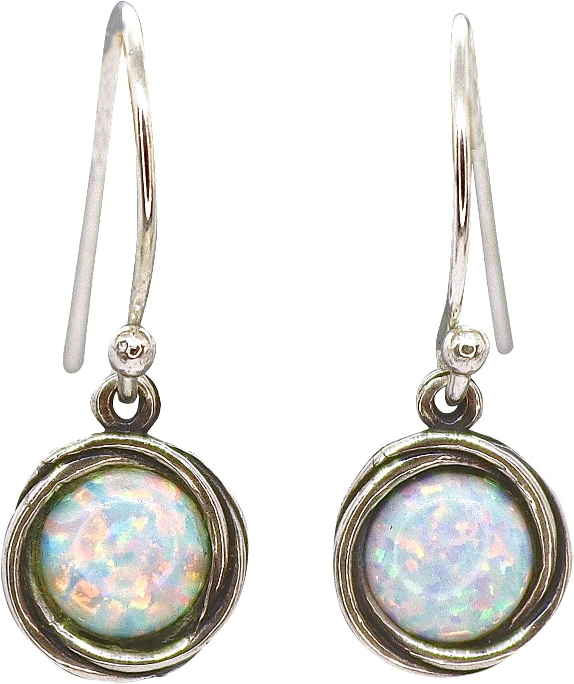 White Opal Earrings for Women, Sterling Silver 925 Dangle, Minimalist Stone, Vintage Girl Jewelry, White Opal Stone Birthstone Earrings, Vintage Style
