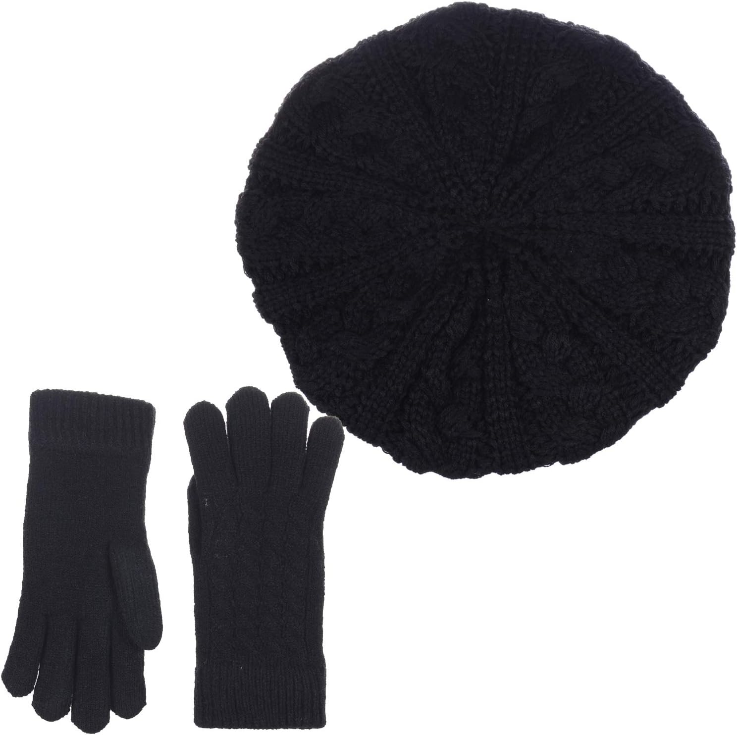 BYOS Womens Winter Cozy Cable Fleece Lined Knit Beret Beanie Hat (Set Available) - Image 2