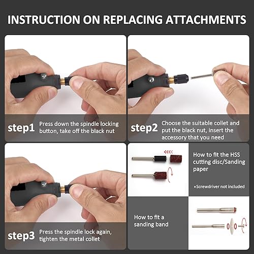 Vista 18 de Kit de herramientas rotativas inalámbricas, mini amoladora de 3.7 V con 5 velocidades variables, luz de trabajo LED delantera, 42 accesorios Azul