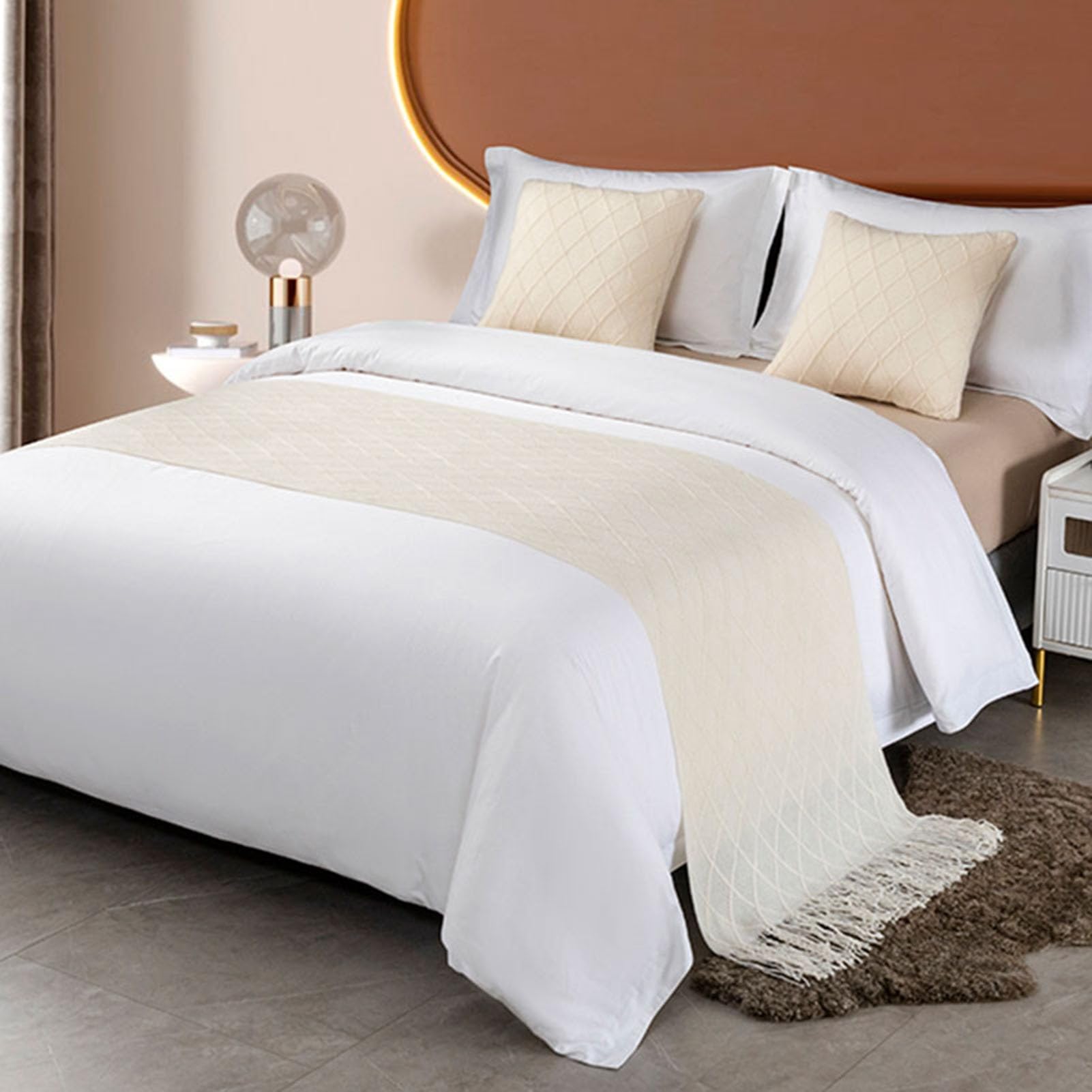IINCOOY Artistic Bedspreads Suitable for Bedrooms and Hotels Decorative Bed Scarves Bedding Sets(White,60x240 cm)