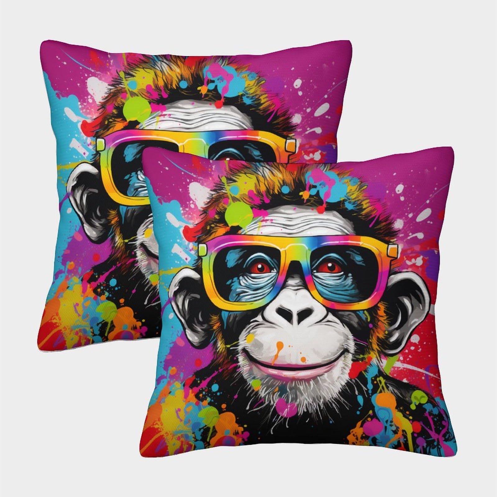 Vdyndyiw Monkey-1 3D Printed Monkey Throw Pillow Covers Pop Art Square Throw Pillow Decorative Super Soft Pack Of 2 For Patio,Couch, Tent, Balcony And Sofa 45X45cm