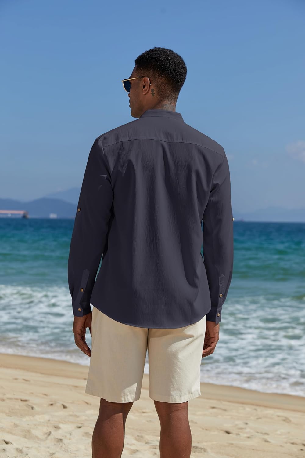 COOFANDY Men's Casual Henley Shirts Long Sleeve Band Collar Lightweight Beach Shirts Summer T-Shirts - Image 7