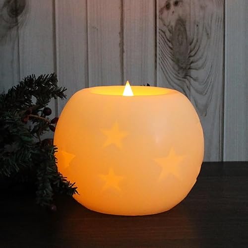 Miniatura 2 de CVHOMEDECO. Moon Sphere - Vela LED de cera bailarina, funciona con pilas, vela LED sin llama con temporizador y control remoto (5 pulgadas de