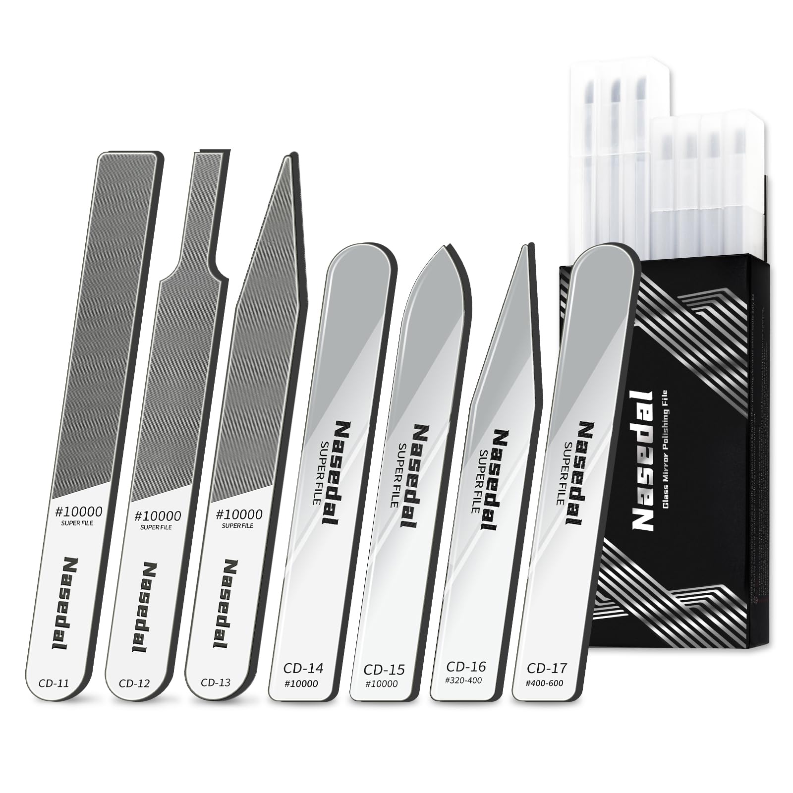 Nasedal 7pcs Hobby Model Glass File Kit for Gundam, Scale Model 3D Print Polishing Tool #10000 Grit Ultra Fine Glass Mirror Sanding Files for Gundam Buidling, Plastic, Wood & Resin Parts