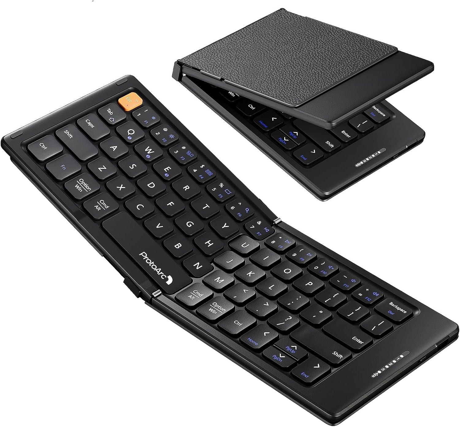 ProtoArc Foldable Compact Keyboard, XK04 Portable Bluetooth Keyboard with PU Leather Cover, Pocket-Sized Wireless Travel Keyboards for iPad, iPhone, Smartphone, Tablet and Laptop - Black
