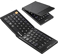 ProtoArc XK04 Foldable Bluetooth Keyboard: Compact Travel Keyboard with PU Leather Cover for iPad, iPhone, Tablets & Laptops - Black
