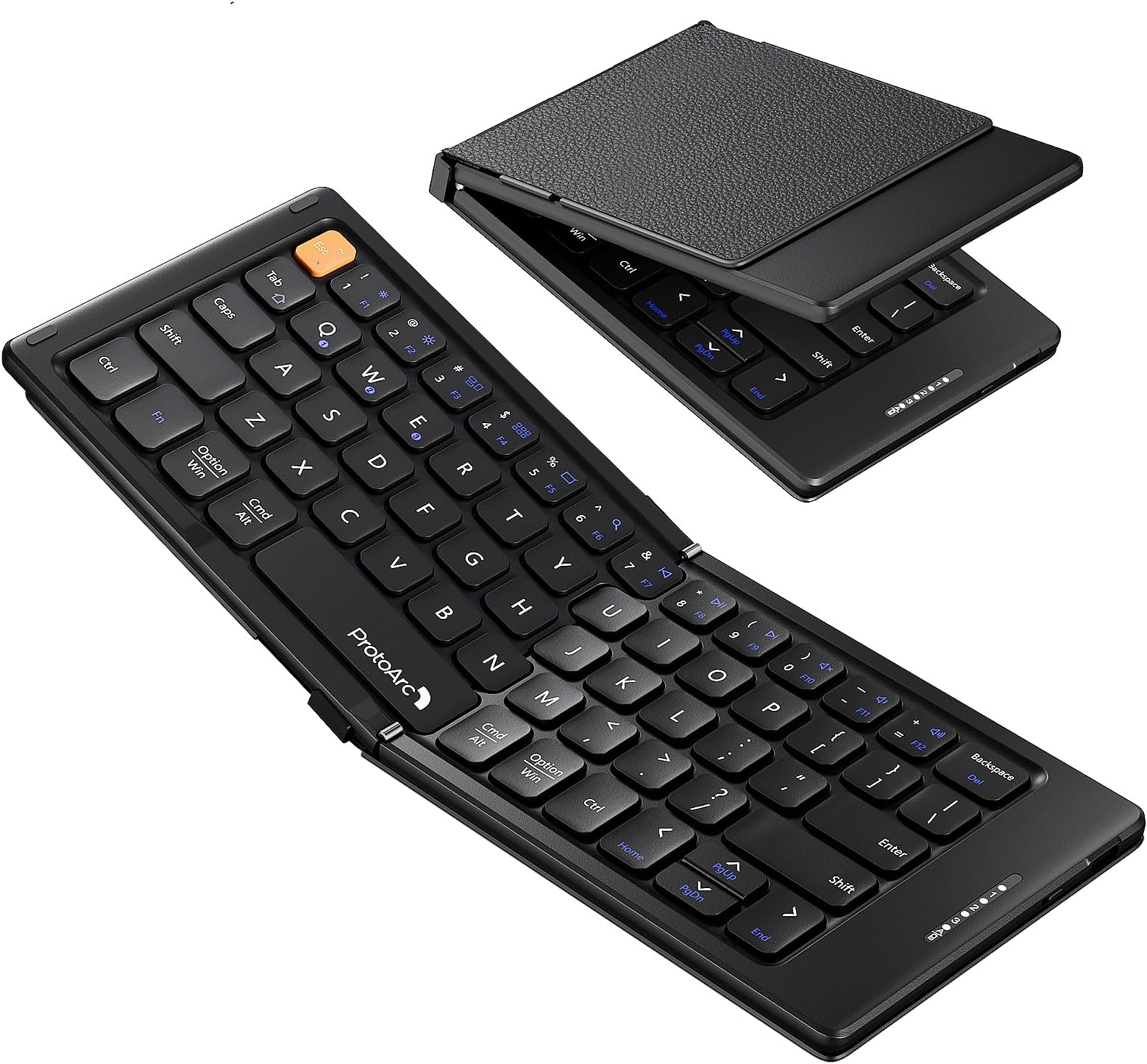 ProtoArc Foldable Compact Keyboard, XK04 Portable Bluetooth Keyboard with PU Leather Cover, Pocket-Sized Wireless Travel Keyboard for for iPad, iPhone, Smartphone, Tablet and Laptop - Black