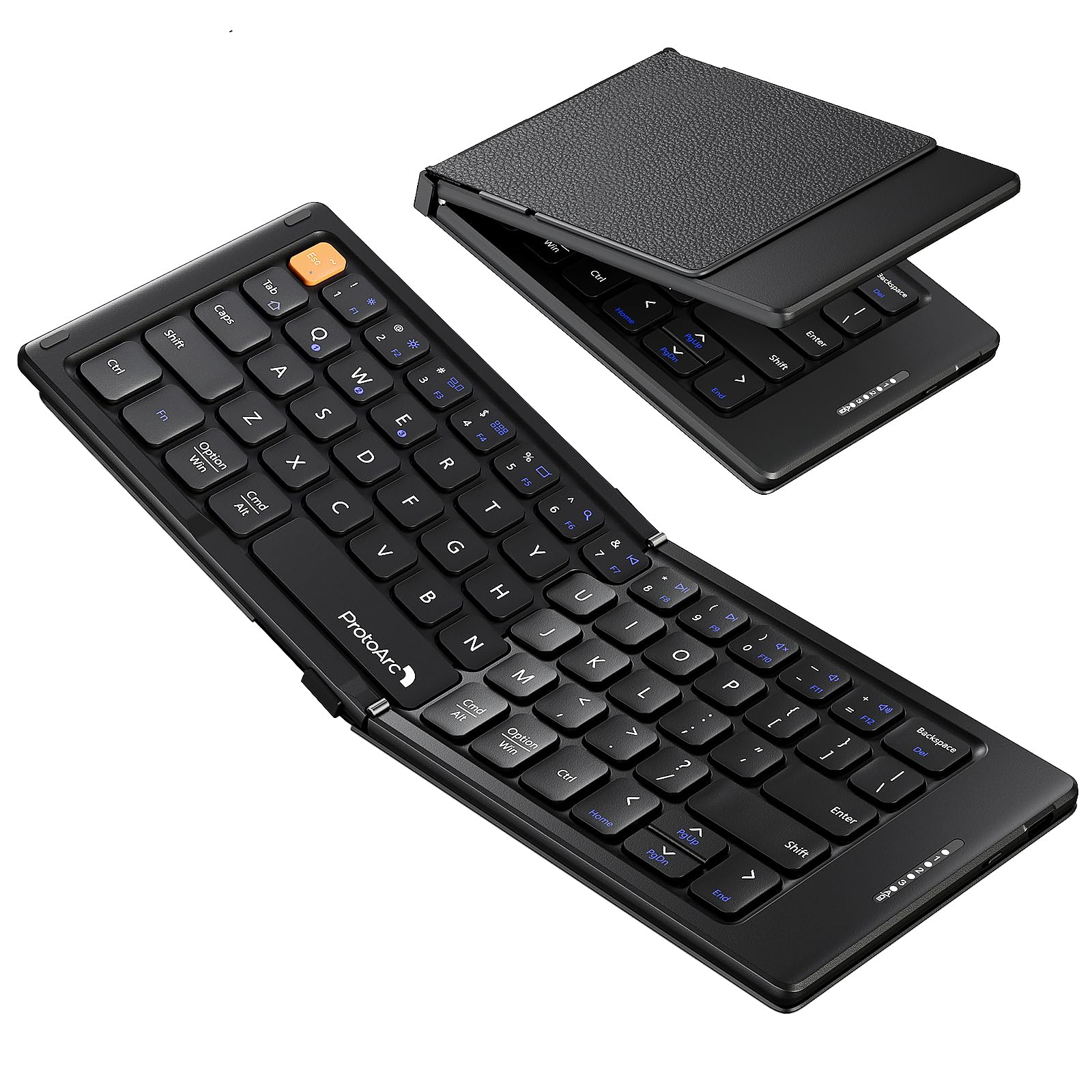 ProtoArc Foldable Compact Keyboard, XK04 Portable Bluetooth Keyboard with PU Leather Cover, Pocket-Sized Wireless Travel Keyboards for iPad, iPhone, Smartphone, Tablet and Laptop - Black