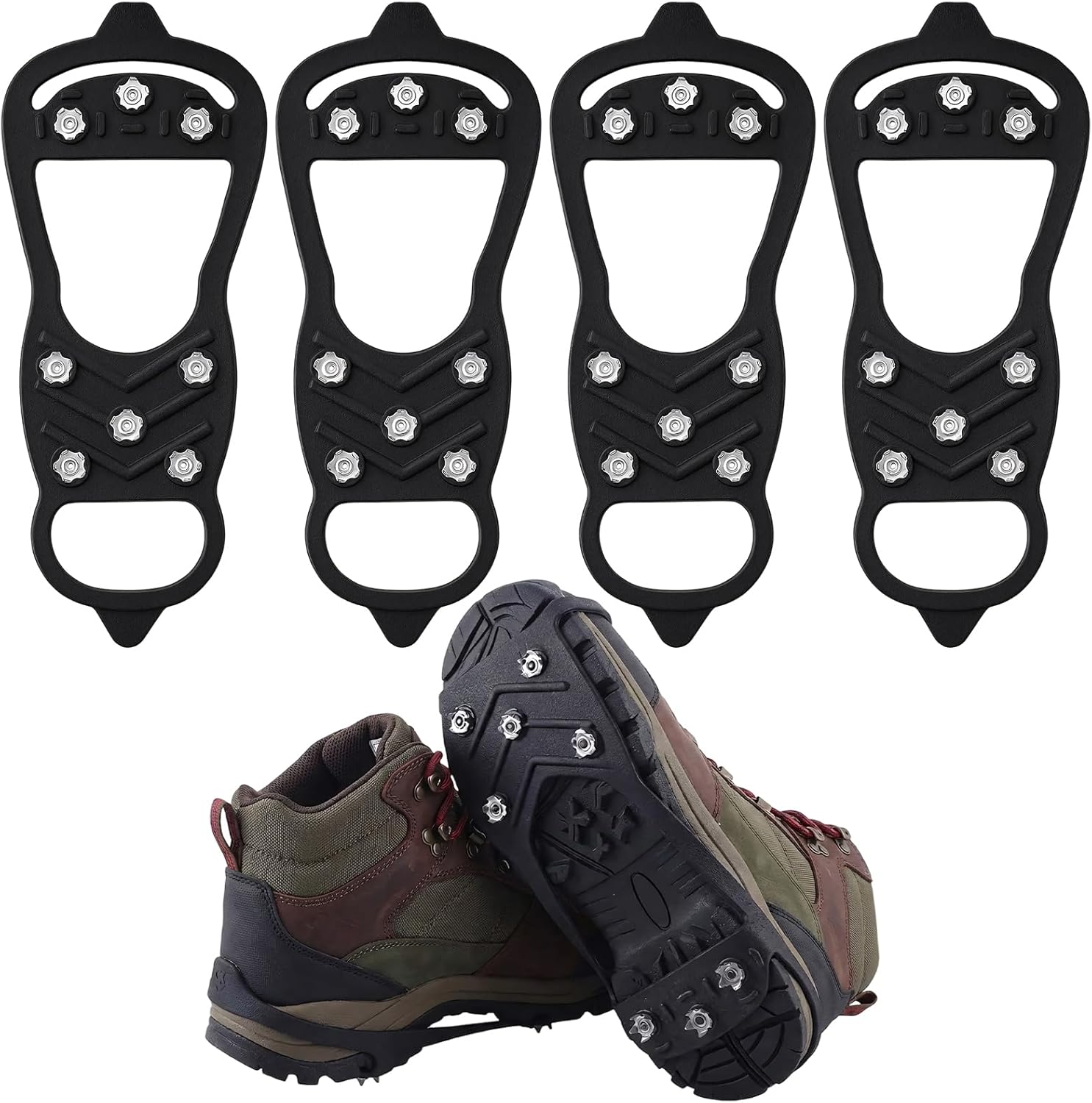2 Pairs Micro Spikes, Ice Cleats for Shoes and Boots, Non-Slip Traction Cleats with 8 Stainless Steel Spikes, Universal Fit for Hiking, Walking, Ice Fishing in Snowy Conditions, Black, 35-43 2 Pairs Micro Spikes, Ice Cleats for Shoes and Boots, Non-Slip Traction Cleats with 8 Stainless Steel Spikes, Universal Fit for Hiking, Walking, Ice Fishing in Snowy Conditions, Black, 35-43
