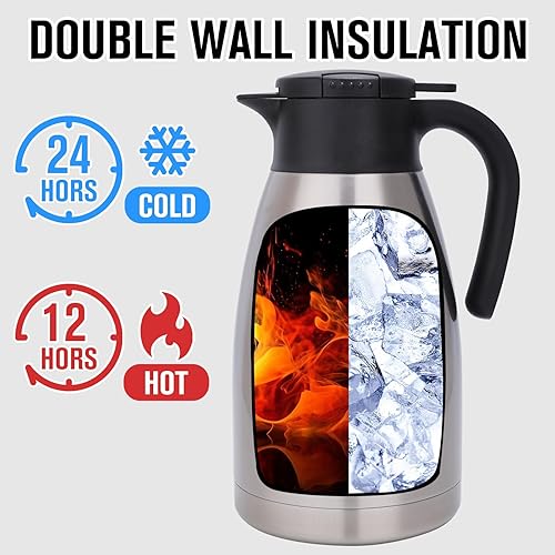 Miniatura 66 de Jarra térmica de acero inoxidable para café, termo de doble pared sellado al vacío, 12 horas de retención de calor Negro