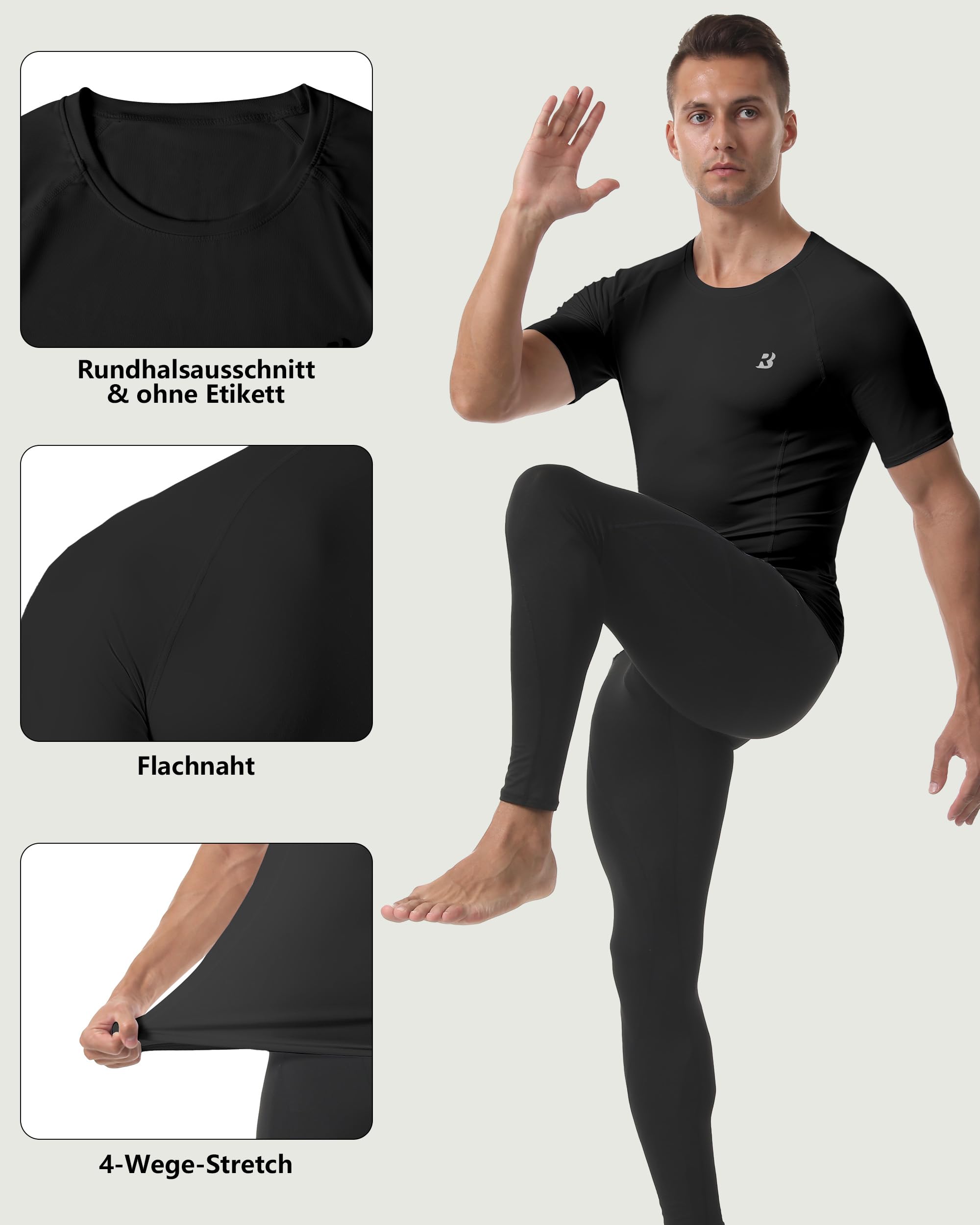 1/3er Pack Kompressionsshirt Herren Kurzarm Baselayer Sportshirt | Elastisch, atmungsaktiv und schnelltrocknend. Das perfekte Funktionsshirt für Fitness, Training, Laufen und Gym Workouts.