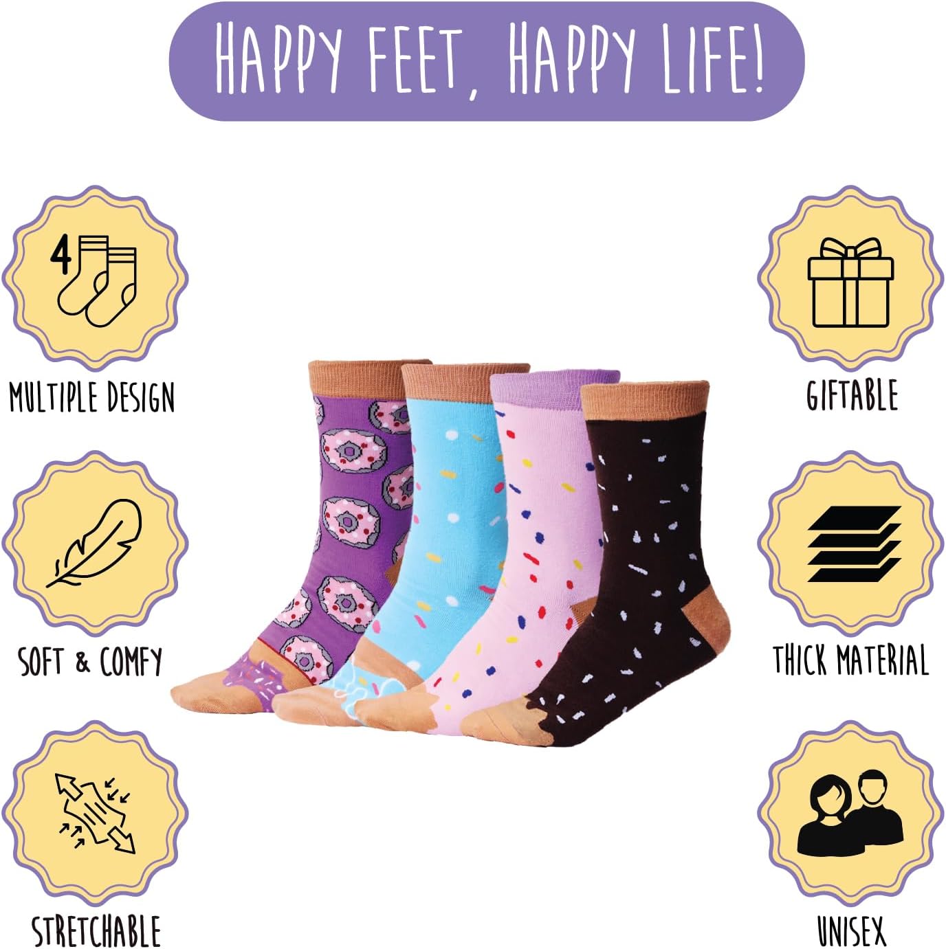 Pop Craze - 2 or 4 Pairs Doughnut Socks in a Box - 1 Size Fits Most. Novelty Food Socks, Funny Gift for Men and Women - Image 3