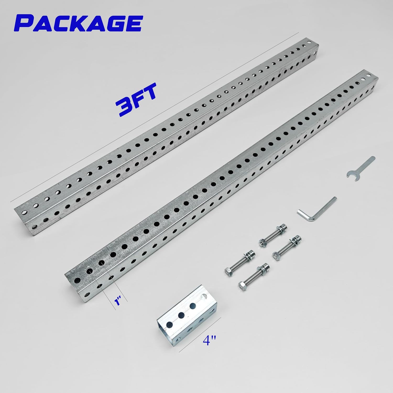 6' x 2" Square Sign Post, Hot-Dip Galvanized Steel Rust Resistant Post, 7/16'' Mounting Holes 0.08'' Thick, 2 Sections 3FT Industrial Metal Tubing for Parking Street Sign Stand