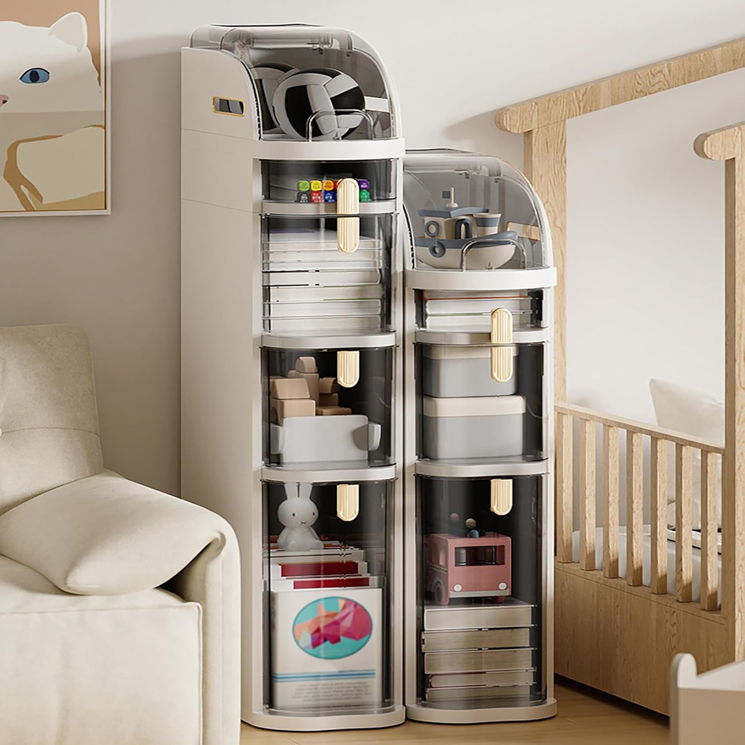 Bathroom Storage Cabinet with Wheels, Plastic Narrow Slim Cabinet with Drawers Toilet Paper Holder Mobile Side Unit Organizer for Kitchen Laundry Room