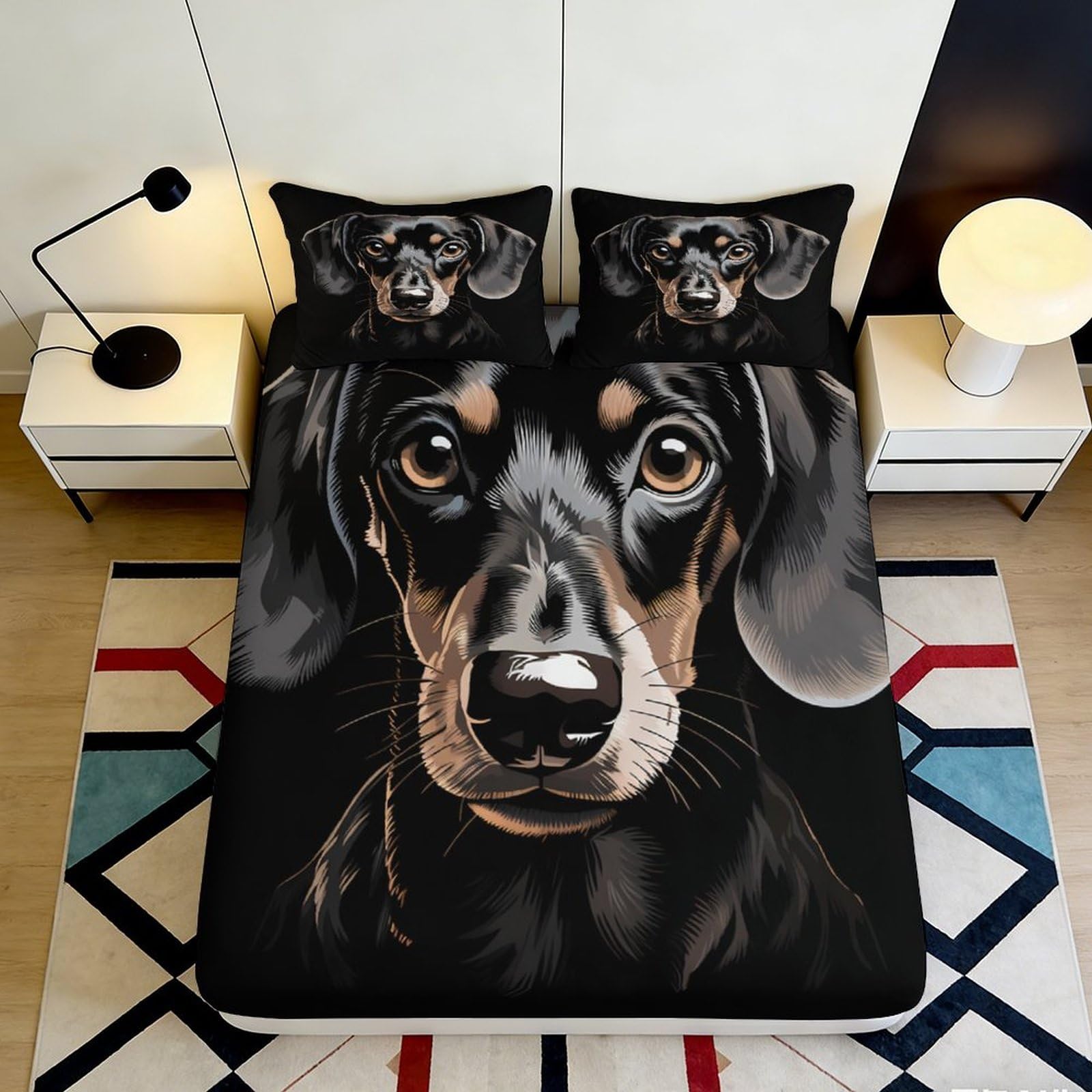 3D Printed Dachshund Dog Fitted Sheet Microfiber Soft Breathable Puppy Bed Cover for Bedroom Guest Room Decor 90x200x25cm