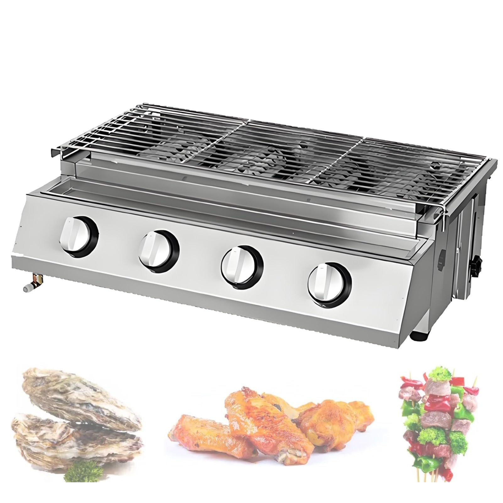 Grill gazowy, 4-palnikowy, ze stali nierdzewnej, do użytku na świeżym powietrzu, na kemping i piknik, komercyjny grill LPG z niezależnymi przełącznikami i grillem