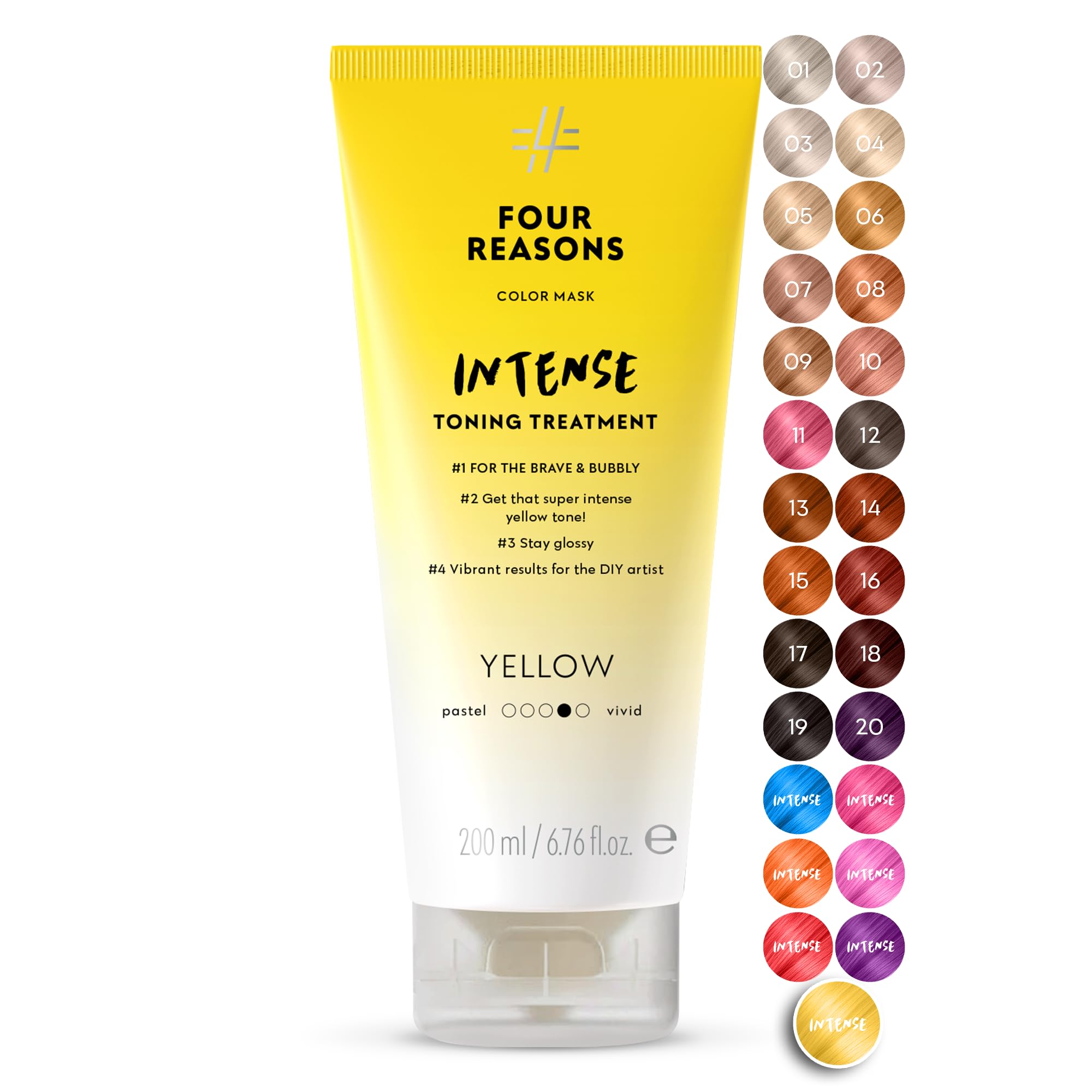 FOUR REASONS Color Mask INTENSE Yellow (27 Colors) - Intensive Toning Treatment - Color Depositing Conditioner – Semi Permanent Yellow Hair Dye for