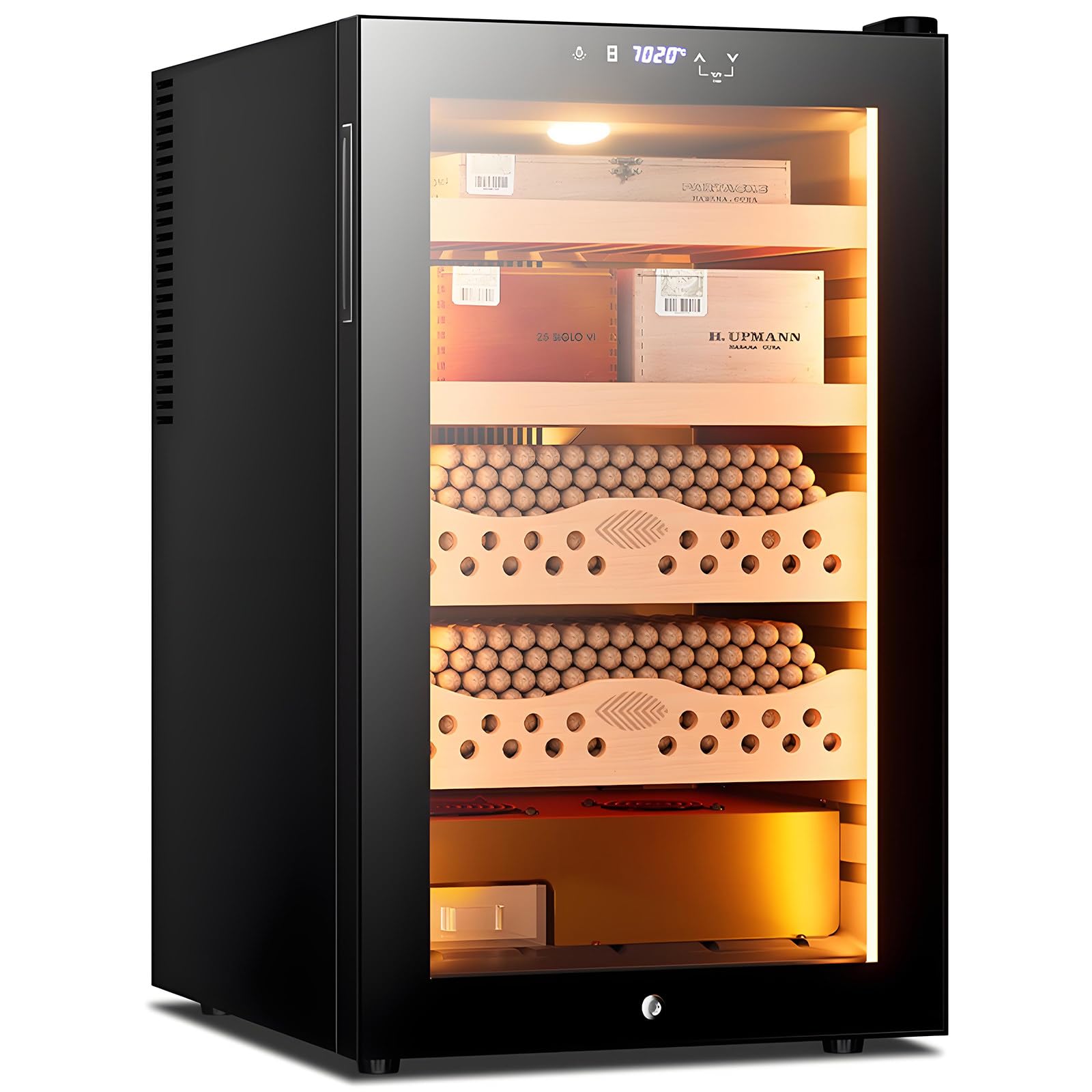 Elektrischer Humidor mit spanischer Zeder, Kapazität von 400 Zigarren, präzise Temperatur- und Feuchtigkeitskontrolle, ideal für Sammler und Kenner, 70L Design