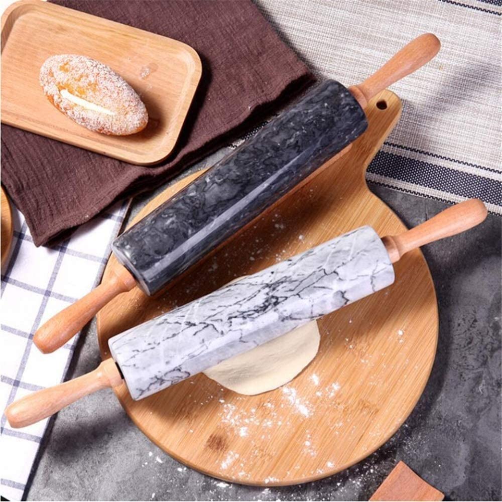 ACiyD Mattarello in Marmo per Cottura e Supporto, 17,7 | Pasta frolla Fredda | Fondente, Crosta di Torta, Biscotti, pasticcini, Pasta, Pasta per Pizza, Biscotti (Color : Black) (White