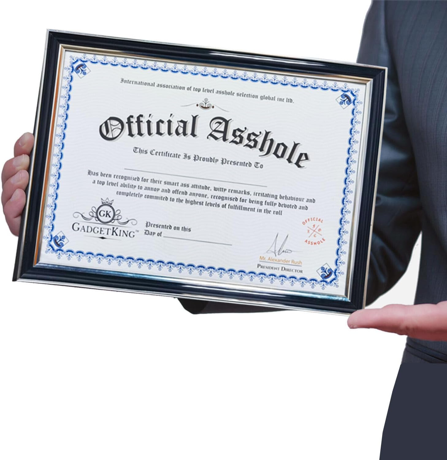 OFFICIAL CERTIFICATE with Frame Gift For Him Her Men Man Dad Husband Brother Fun Rude Novelty Boyfrined Girlfriend Womens Boss Adult Christmas Stocking Filler Secret Santa Idea Present