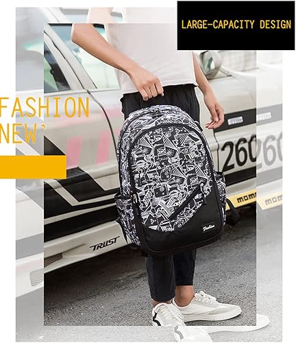 Miniatura 7 de Mochilas escolares para niños y niñas, para la universidad, para adolescentes y niñas, Estampado en negro, Mochila