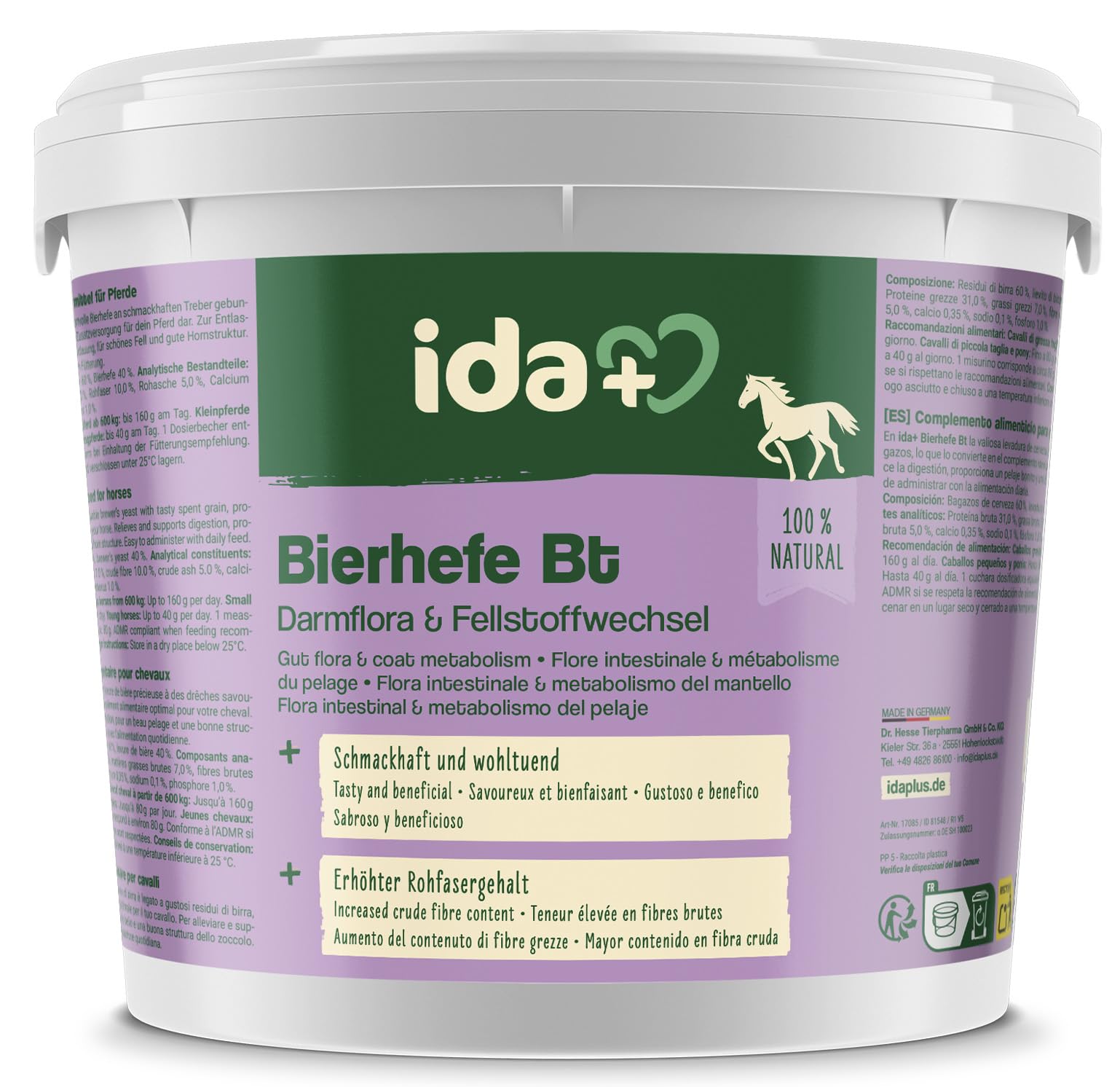 Ida Plus - Lievito di birra Bt – 6 kg – Integratore alimentare per cavalli e pony – per pelo lucido e pelle forte – supporta la digestione e la flora intestinale – ricco di vitamine del gruppo B,