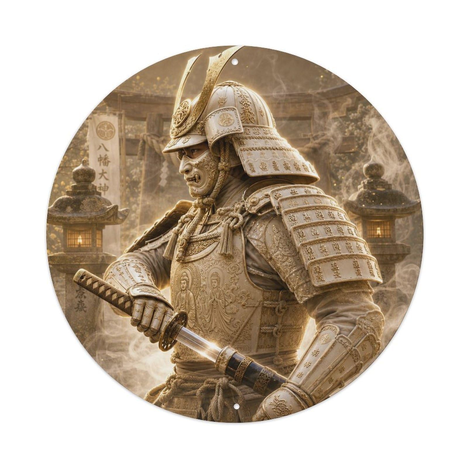 Olyhtr 8X8inch Classic Style Kabuto Side Draw Ivory Bone Motion Feudal Japan Guard Metal Tin Sign