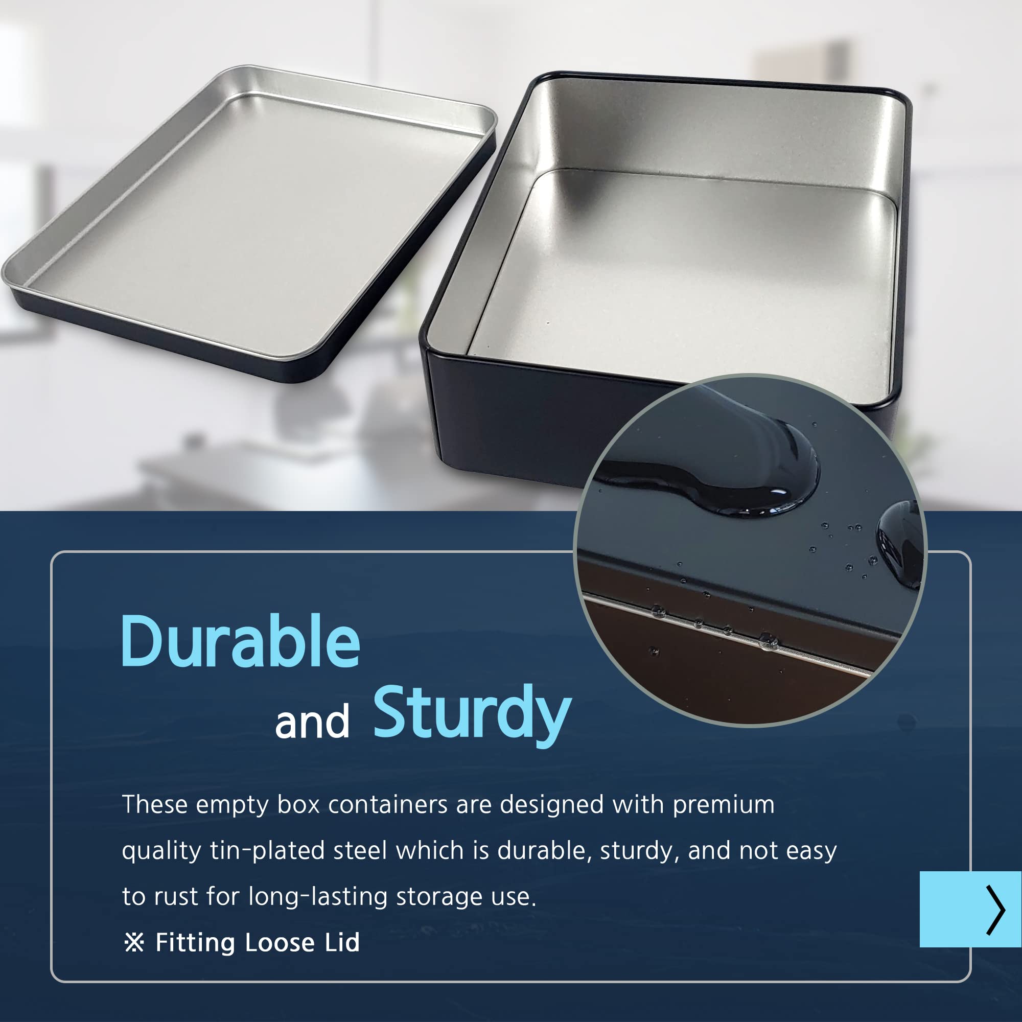 WEANOS Black Metal Tin Box Lids - Large Containers, Holder for