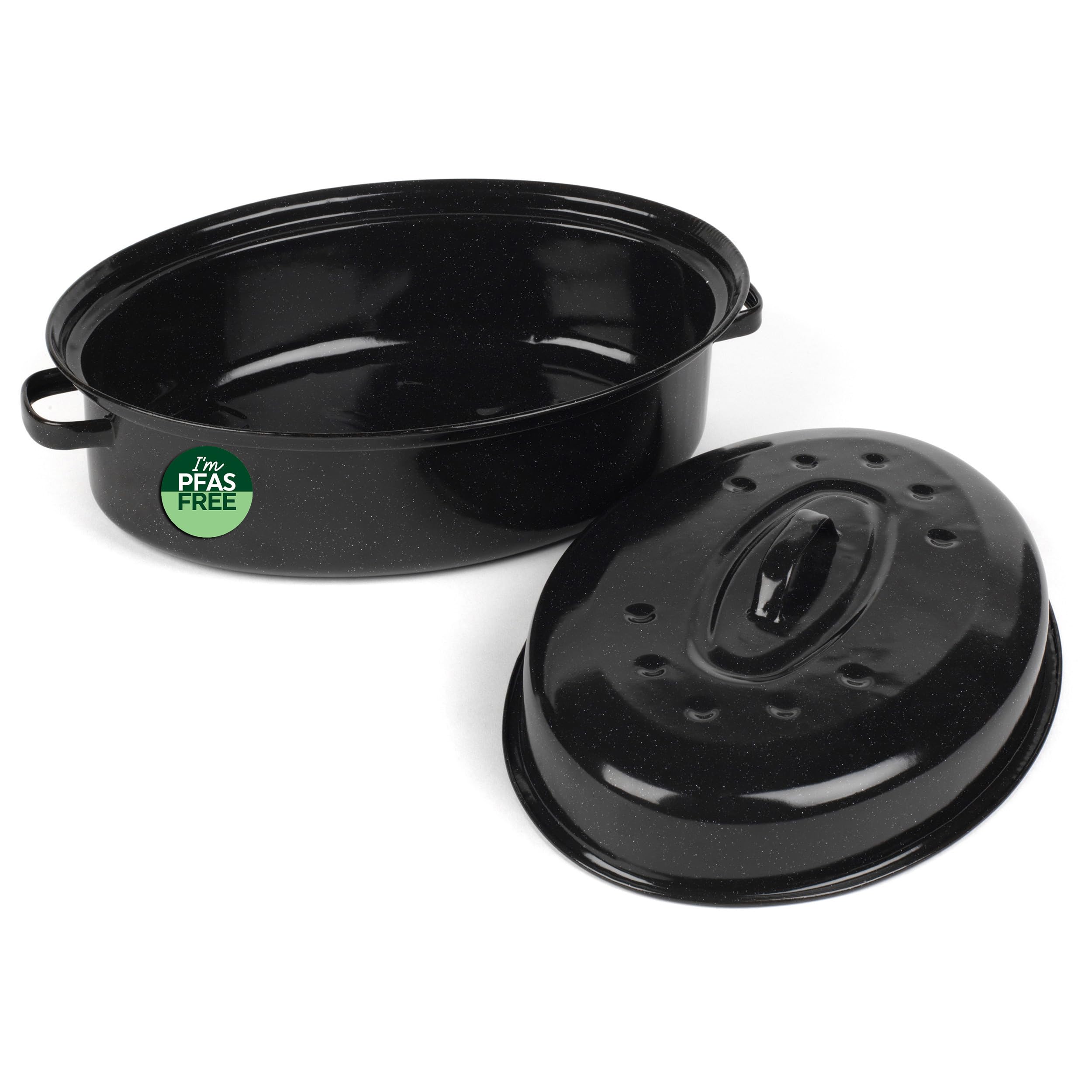 Salter Black Bw12811eu7 Self-Basting Roaster – 38Cm Vitreous Enamel Coated Steel Roasting Tin With Lid, Oval Dish, Pfas-Free, Dishwasher Safe, Oven Safe To 230°C, Easy Clean, Roast Meat/Vegetables,