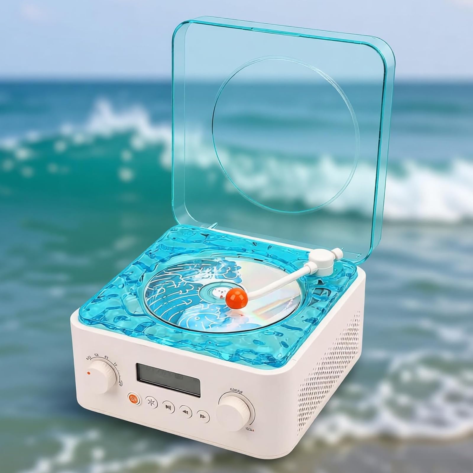 Lettore di Cassette Bluetooth CD Boombox Radio Portatile Wave Record, Rumore Bianco Marino con Luce Ambientale a Onde Interruttore Rotante, 8 Suoni Naturali Funzione Timer di spegnimento