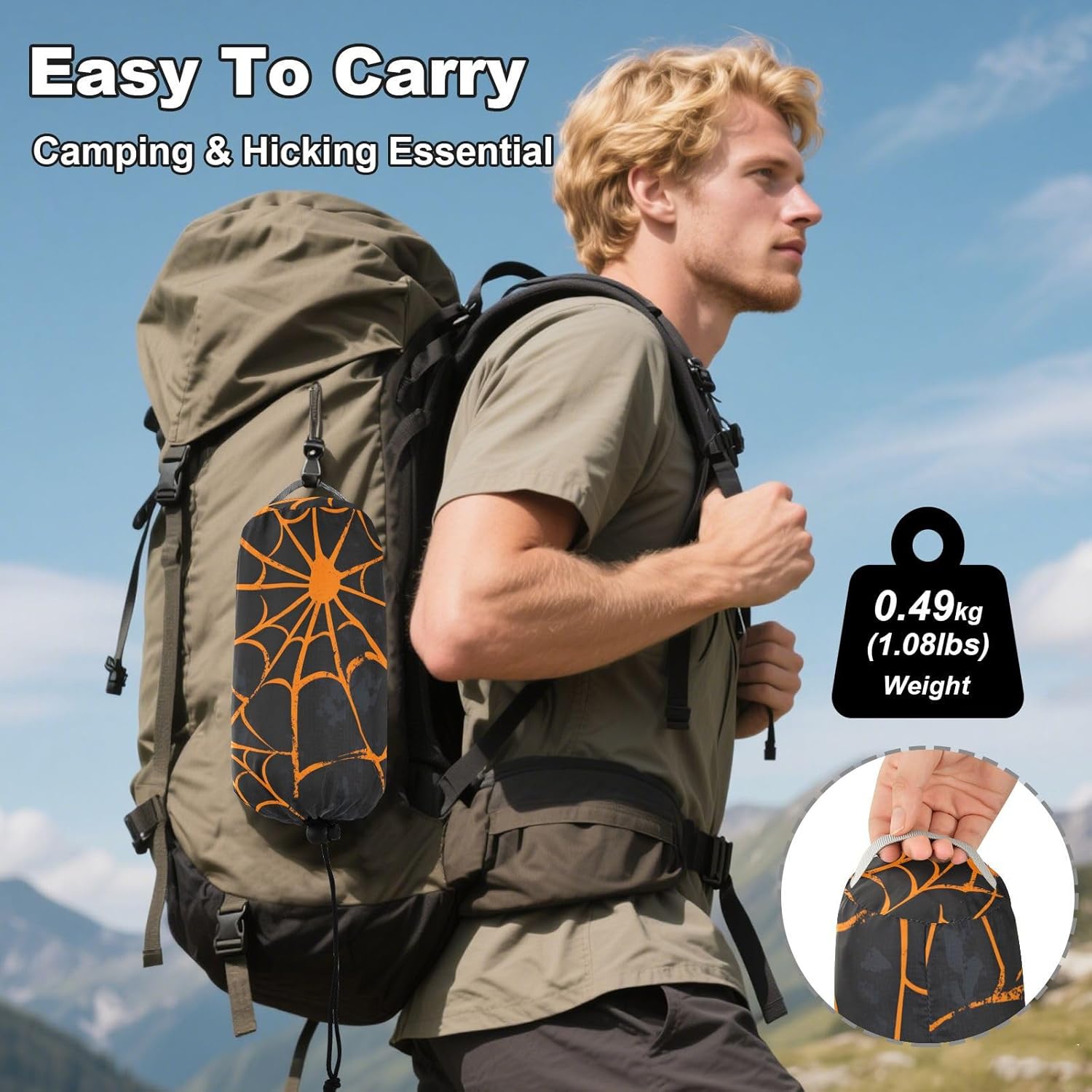 ALAZA Yellow Spider Web Halloween Camping Hammocks Single or 2 Person 500 lbs Portable Parachute Travel Hammock w/Tree Straps for Hiking Backpacking Indoor Outdoor