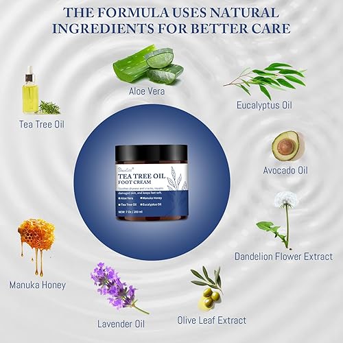 Miniatura 3 de Danliss Crema de pies de aceite de árbol de té sin perfume con aceite de eucalipto, miel de manuka natural para pies bálsamo hidratante al instante