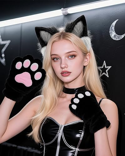 Miniatura 4 de BNLIDES Orejas de gato hechas a mano de zorro, lobo y gato, para mujeres y hombres, disfraz de cosplay, accesorios para Halloween