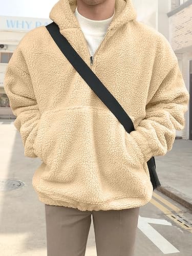 Miniatura 2 de Mens Sherpa Fuzzy Pullover Hoodie Sweatshirts 14 Zip Up Oversized Top Long Sleeve Fleece Jacket with Pockets