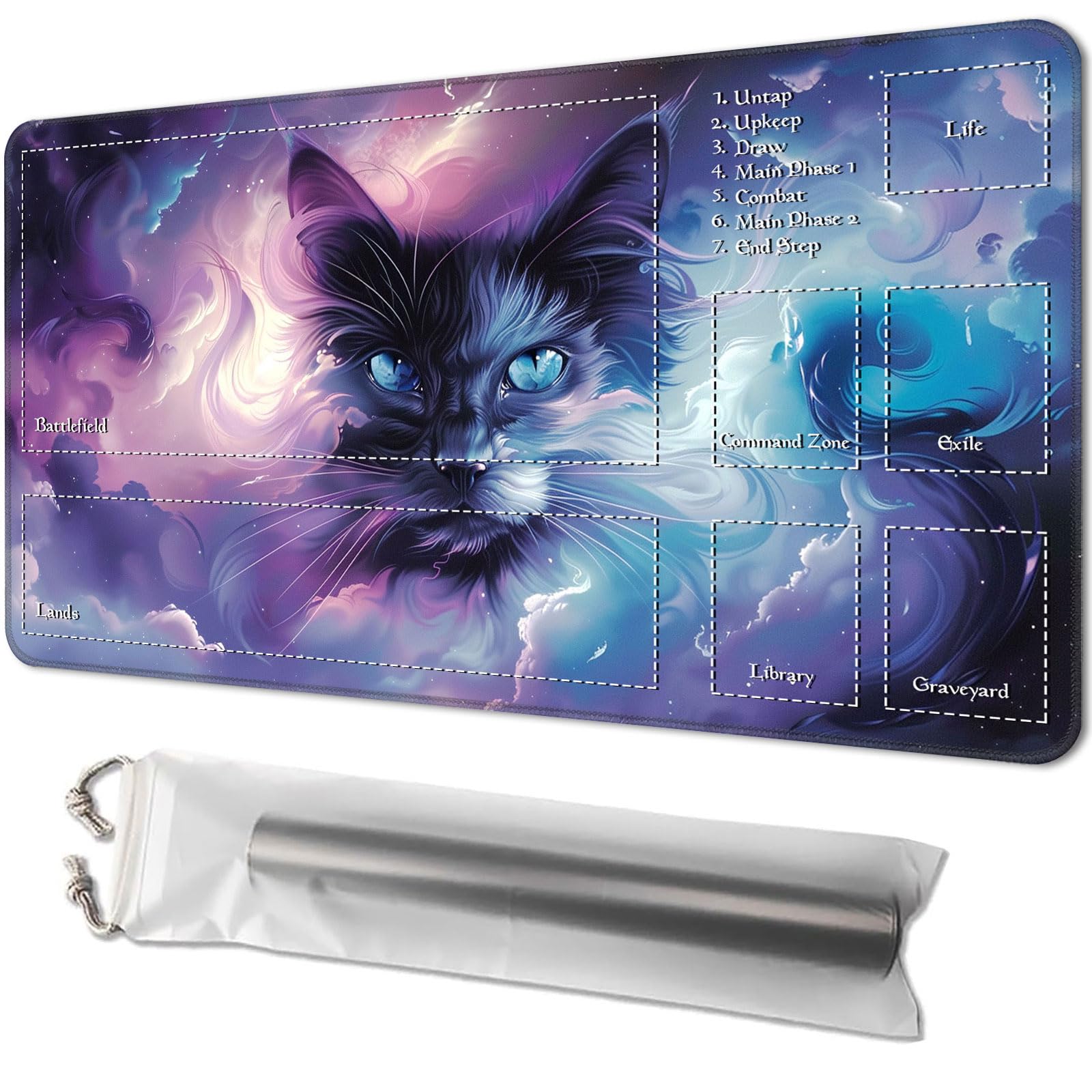 Playmat for MTG, Game Mat 24 x 14 inches, with Free Storage Bags, TCG and Board Game Mat for Cards, Ideal for Card Game Enthusiasts, Black Cat