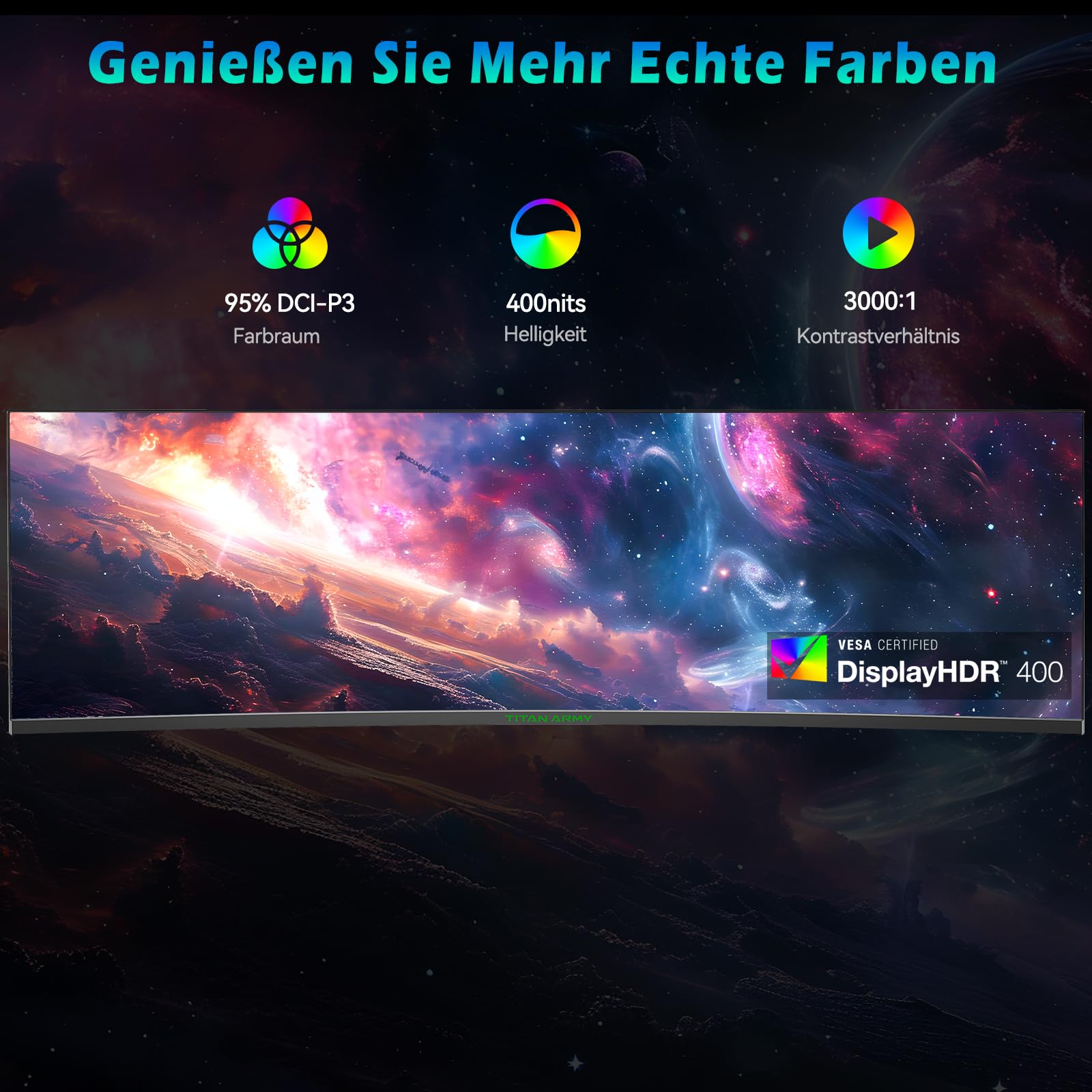 TITAN ARMY 49" Monitor Gaming Curvo, 144Hz, DFHD 3840 x 1080, UltraWide 1800R VA PC Monitor, 32:9, HDR400, G-Sync & FreeSync, 99% sRGB, Altavoz, Type-C 65W, HDMI, DP, RJ45, C49SHC