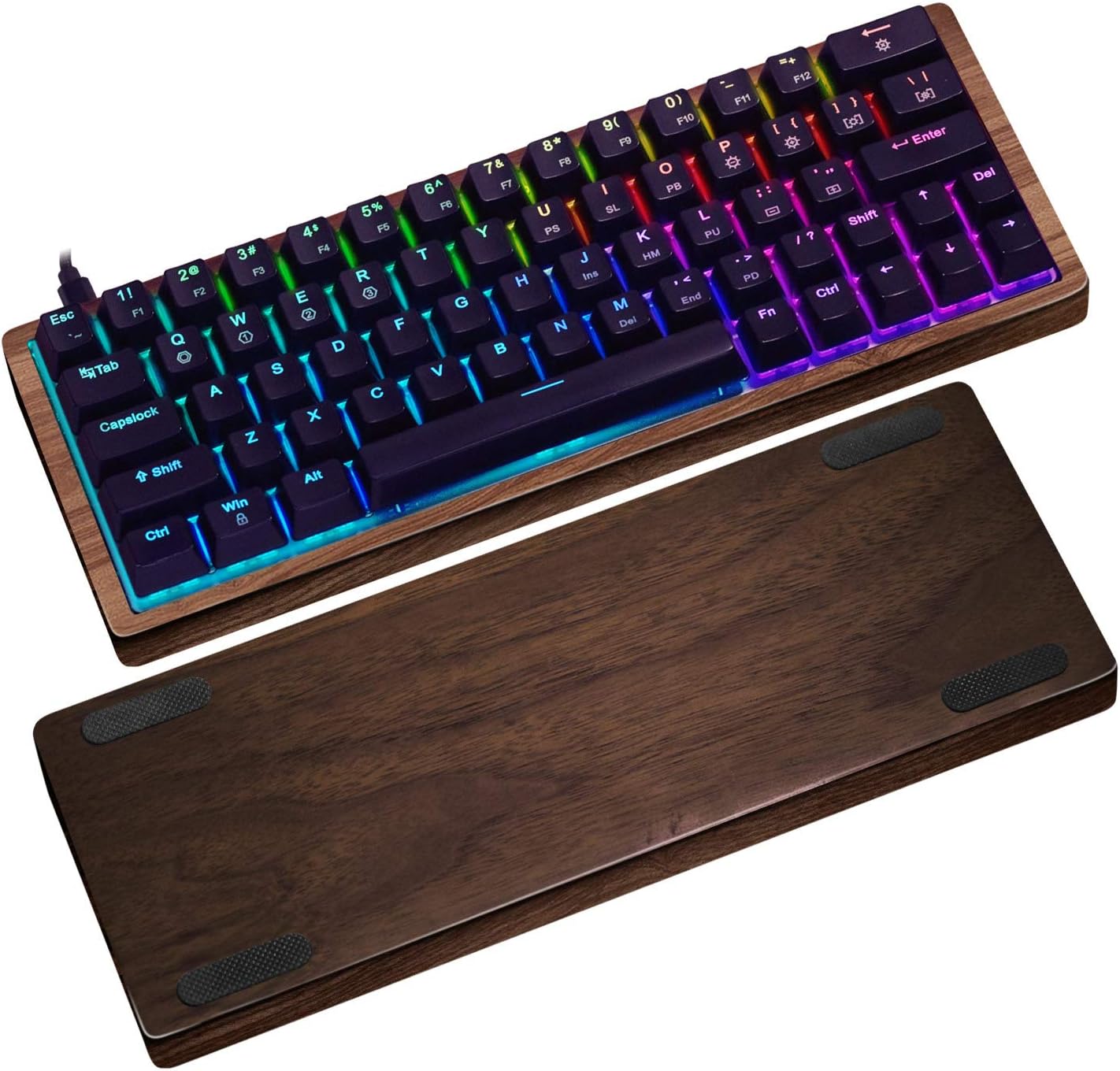 60% Mini Mechanical Gaming Keyboard - Hot-Swap - Cherry MX Blue Switches - RGB LED Backlit - Portable Wooden Frame Detachable Cable Gaming Keyboard for Laptop,PC and Mac