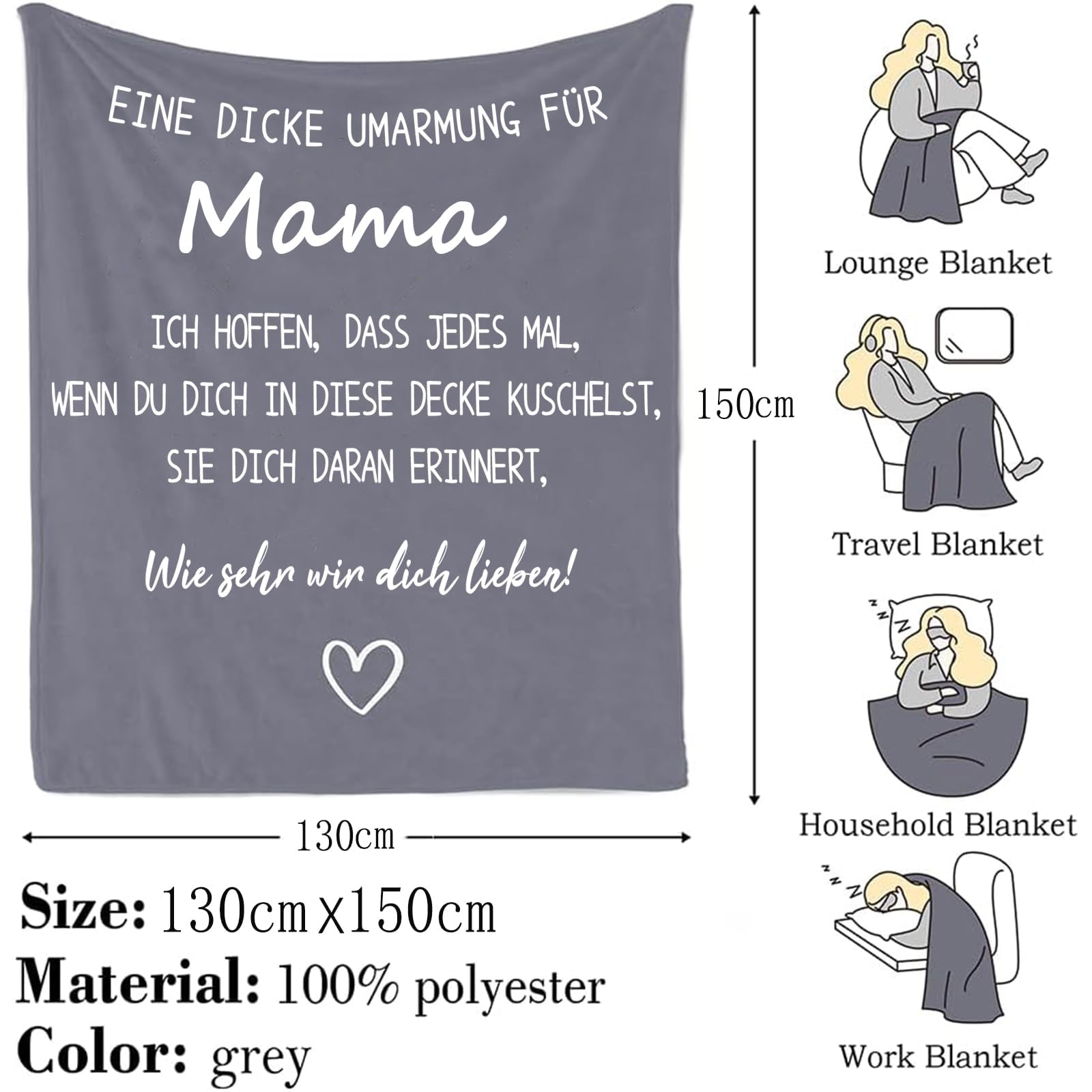 Regalos para el Día de la Madre, regalo de cumpleaños para mamá - Manta de abrazo, regalo de madre de hija hijo, el mejor regalo para la madre