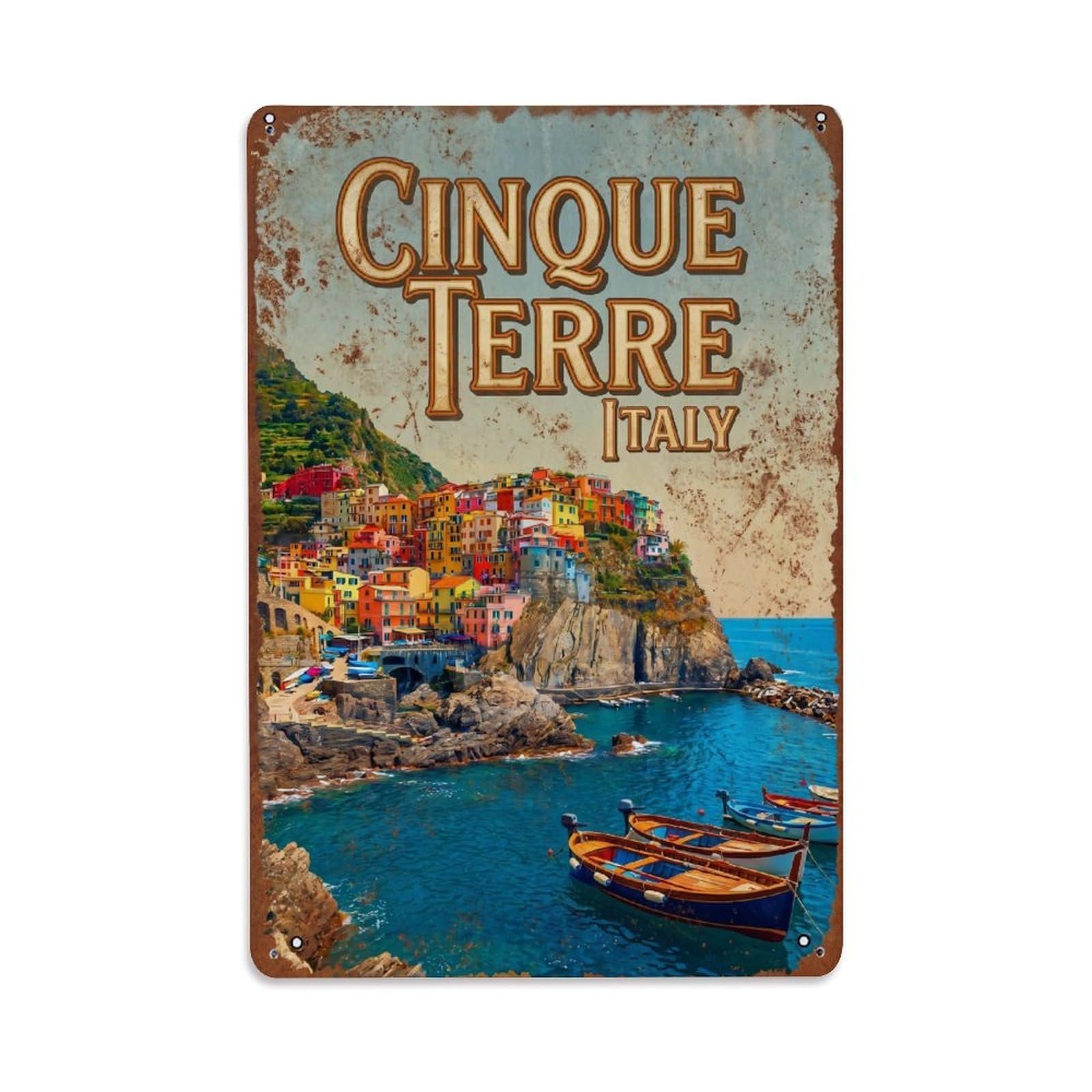Yrnq 08X12inch Vintage Style Vintage Travel Cinque Terre Italy Multicolor Metal Tin Sign