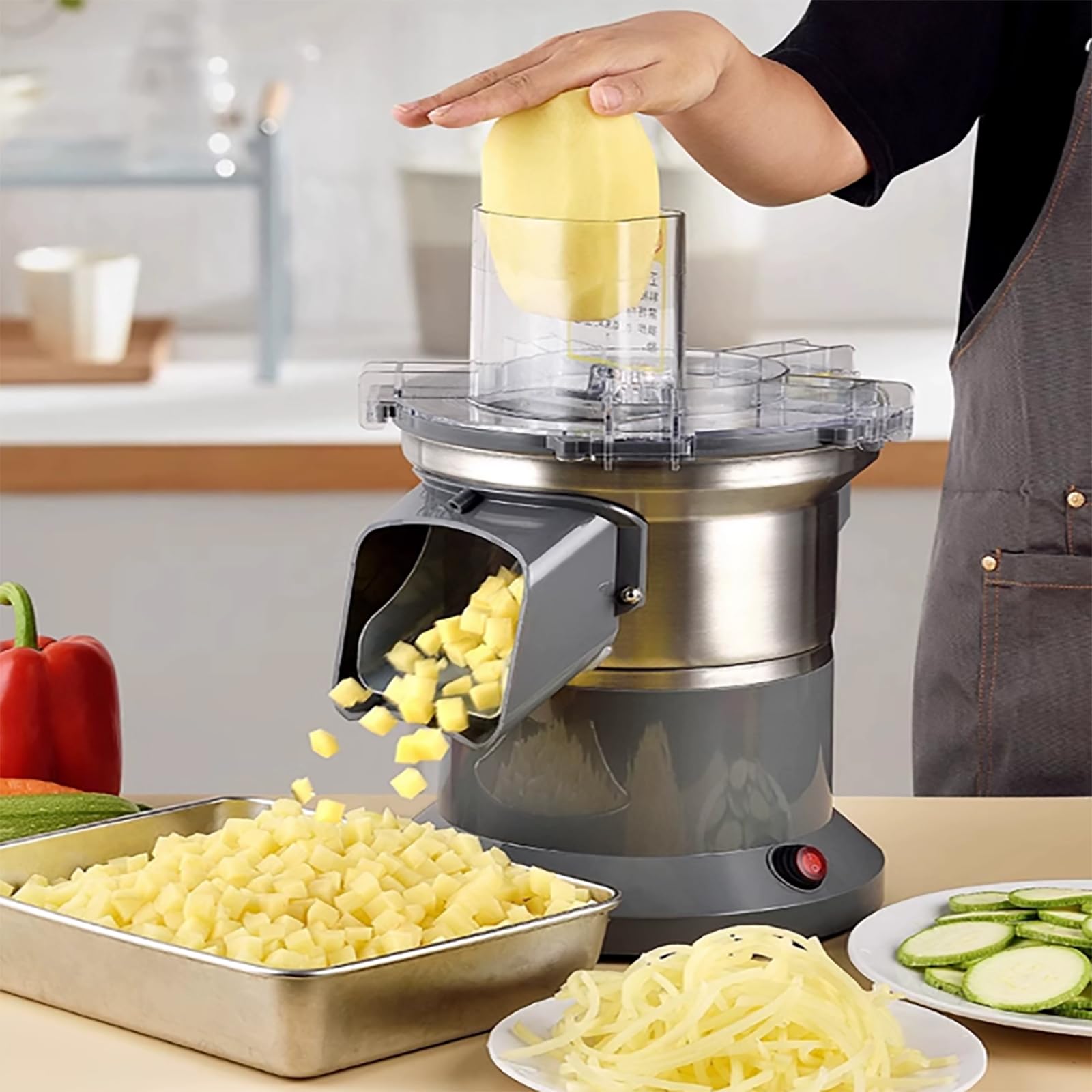 AYCDL Electric Vegetable Chopper Dicer, 200W Automatic Slicer Grater for Cucumber Carrot Potato Fruits, Commercial Kitchen Tool