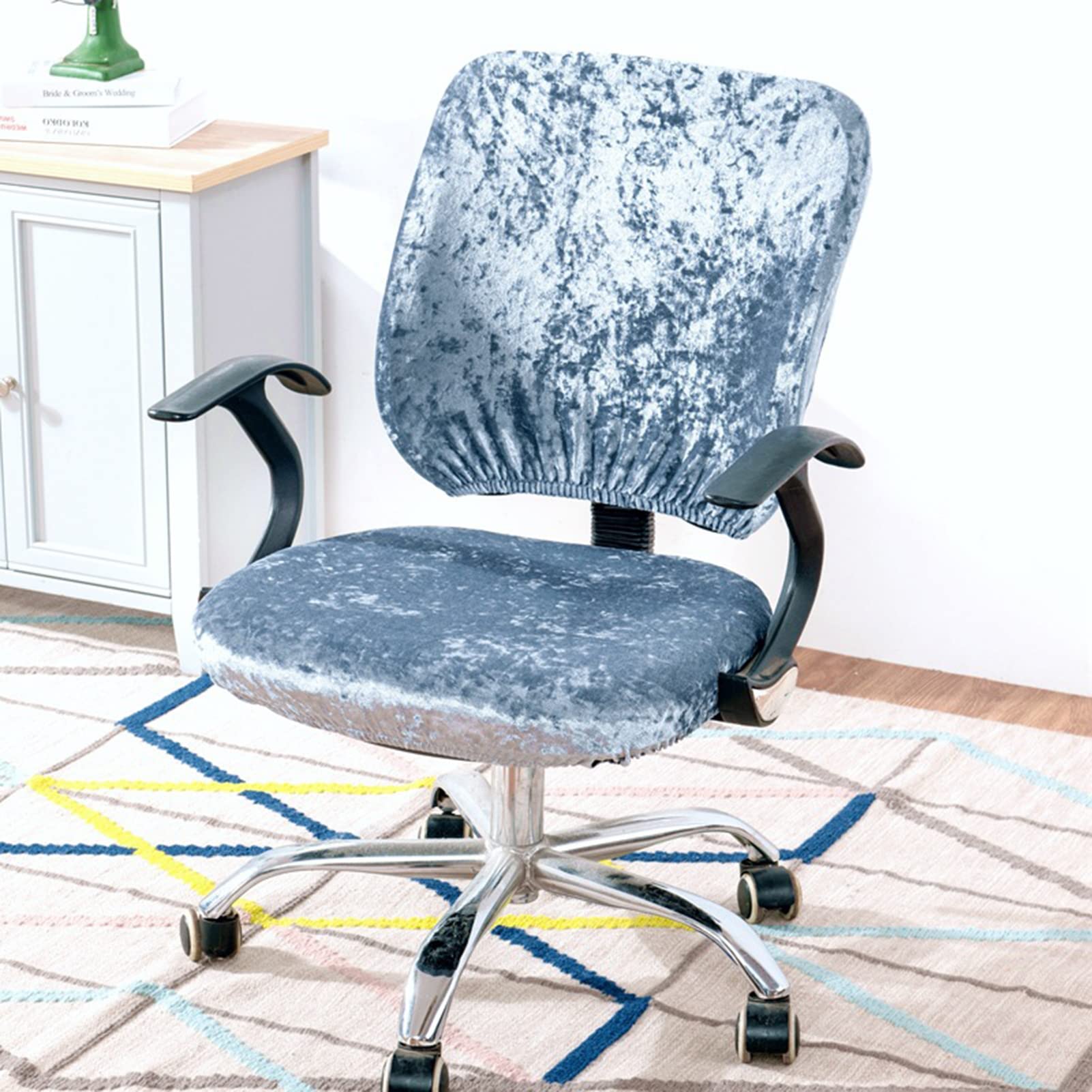 Guyirt Grey Spandex Velvet Chair Cover Removable Washable Desk Computer Chair Slipcover Stretch Chair Protector Cover Universal Office Rotating Chair Slipcover