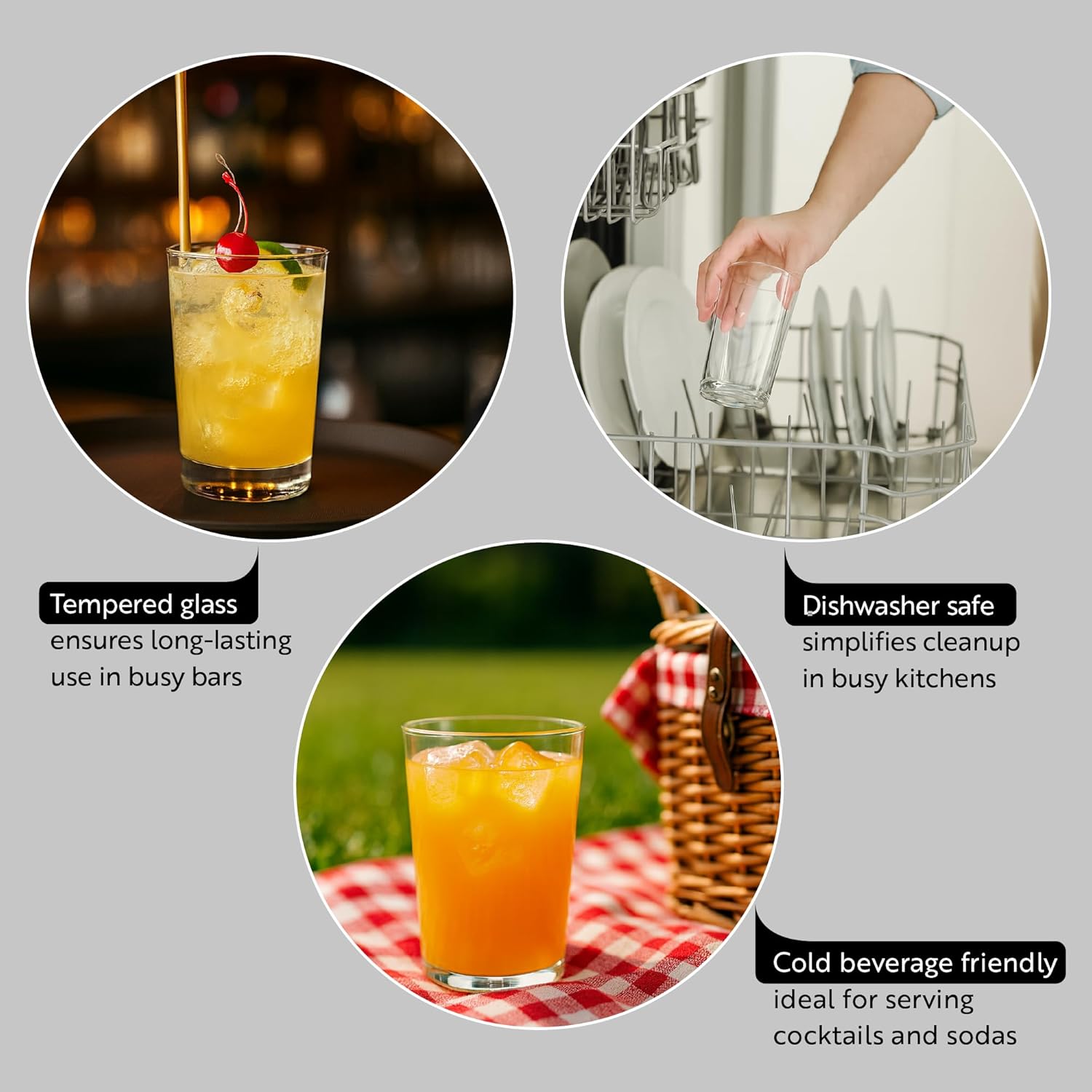 Restaurantware Sumi 17.3 Ounce Highball Glasses Set of 6 Fine-Blown Tom Collins Glasses - Tempered Dishwasher-Safe Glassware Clear Glass Tall Bar Glasses Serve Water Juices Cocktails Or Beers