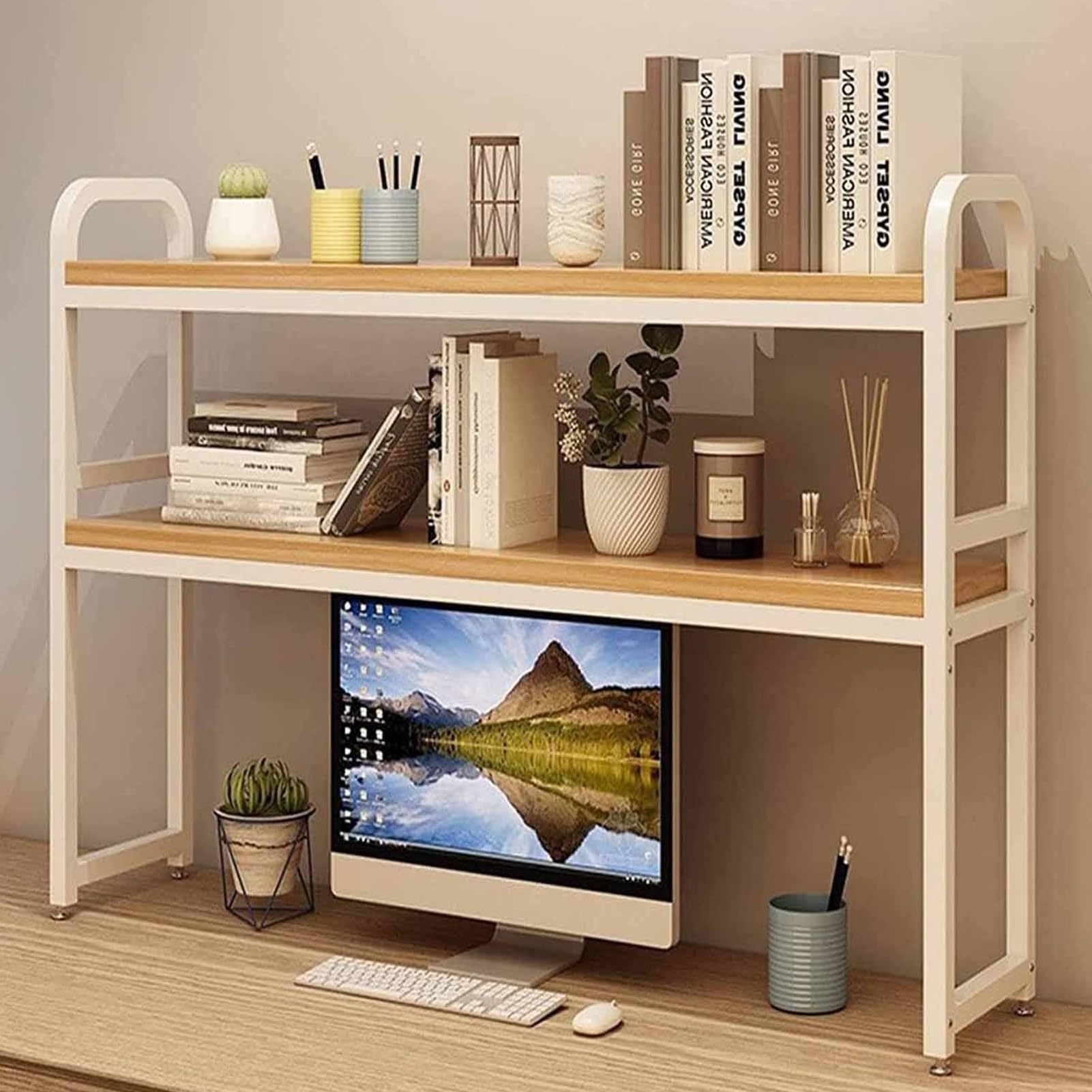 Scaffale/libreria da Scrivania A 2 Livelli - Organizer da Scrivania, Espositore Aperto, Libreria da Banco Regolabile, Ripiano Organizer da Scrivania Multiuso (Color : A, Size : 75X25X90cm)