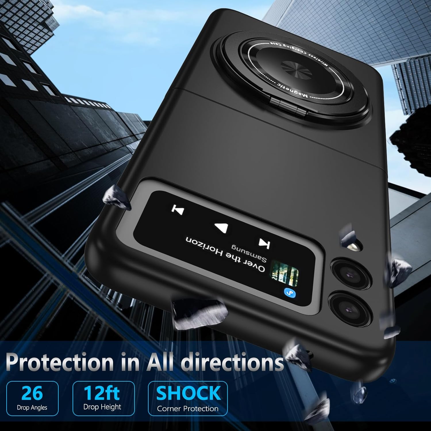 Rotating Folding 360 Degree Protective Case for Samsung Galaxy Z Flip 3 5G,Hard PC Material, Impact-Resistant and Drop-Resistant Shockproof Protective Phone Cover Flip3 Cases Black
